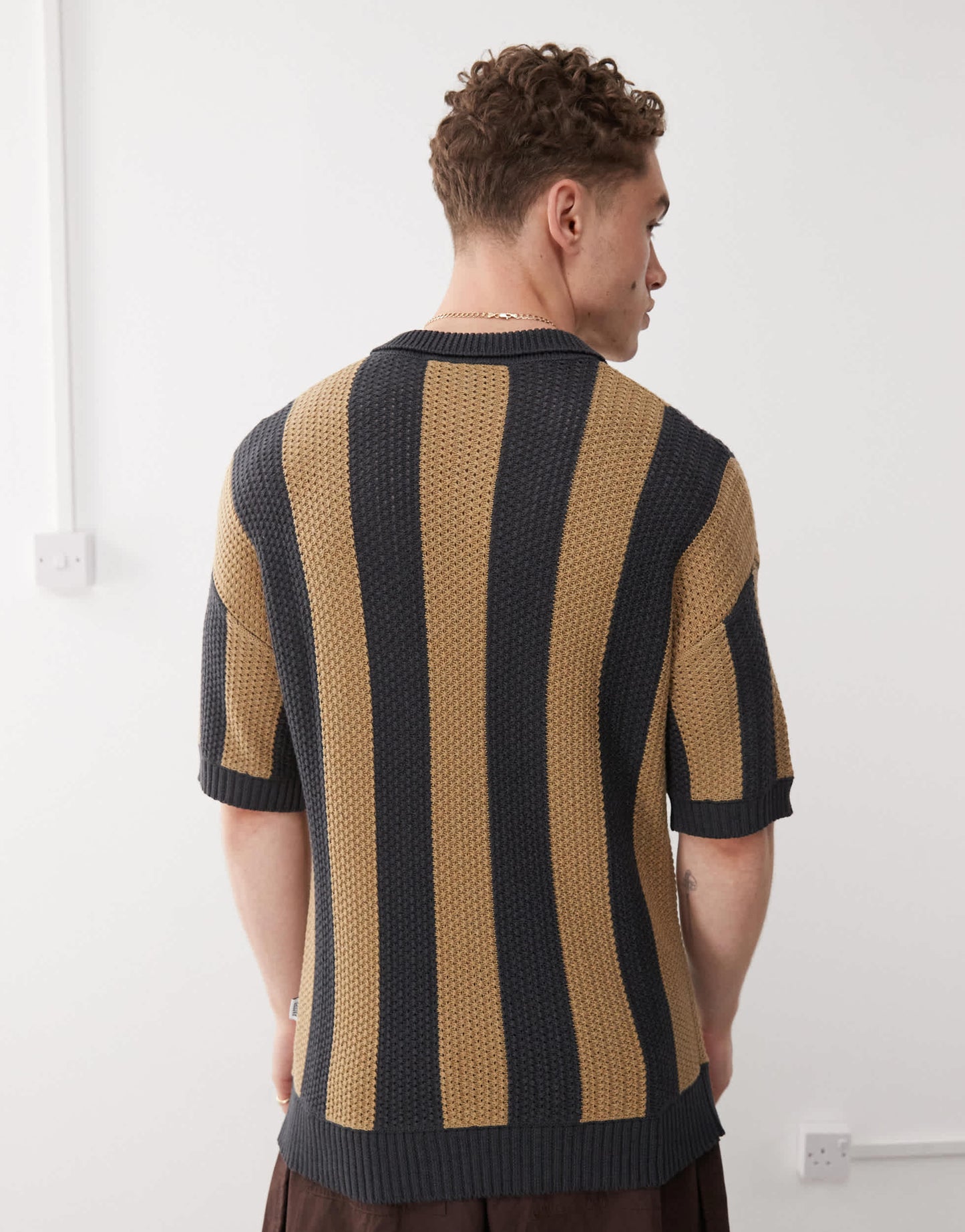 The Ragged Priest oversized stripe knit polo in khaki