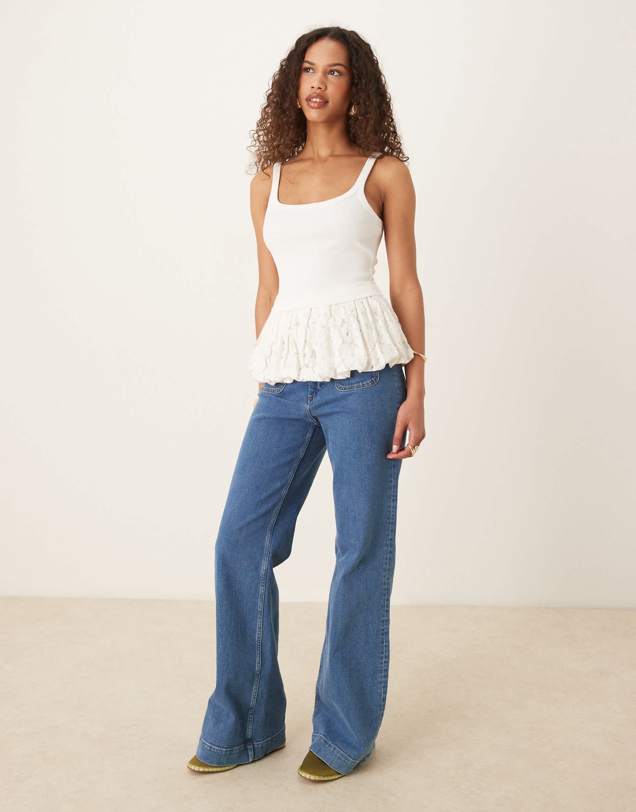 ASOS DESIGN bubble lace hem tank in white
