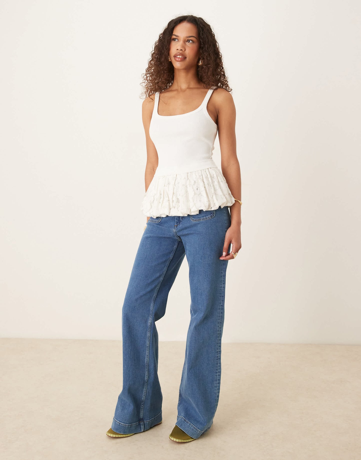ASOS DESIGN bubble lace hem tank in white