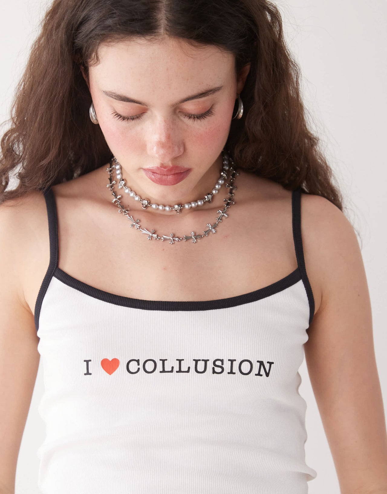 COLLUSION 'I LOVE COLLUSION' cami rib top in white