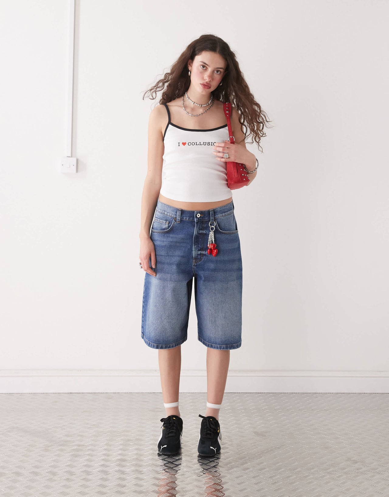 COLLUSION 'I LOVE COLLUSION' cami rib top in white