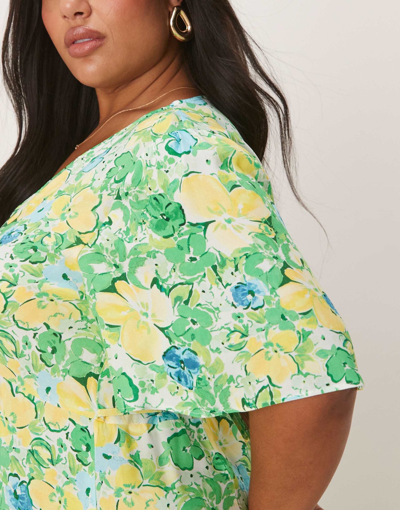Nobody's Child Plus Dahlia midi tea dress in green and yellow ditsy