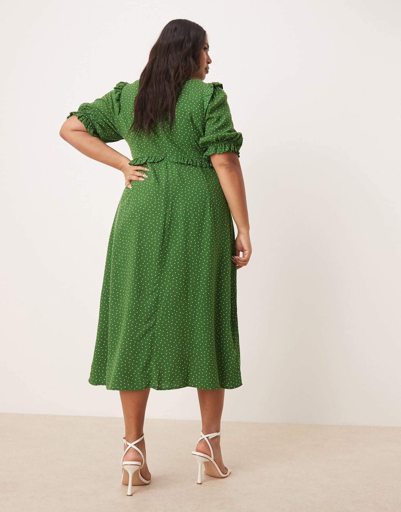 Nobody's Child Plus Felicia ruffle detail midi dress in green spot