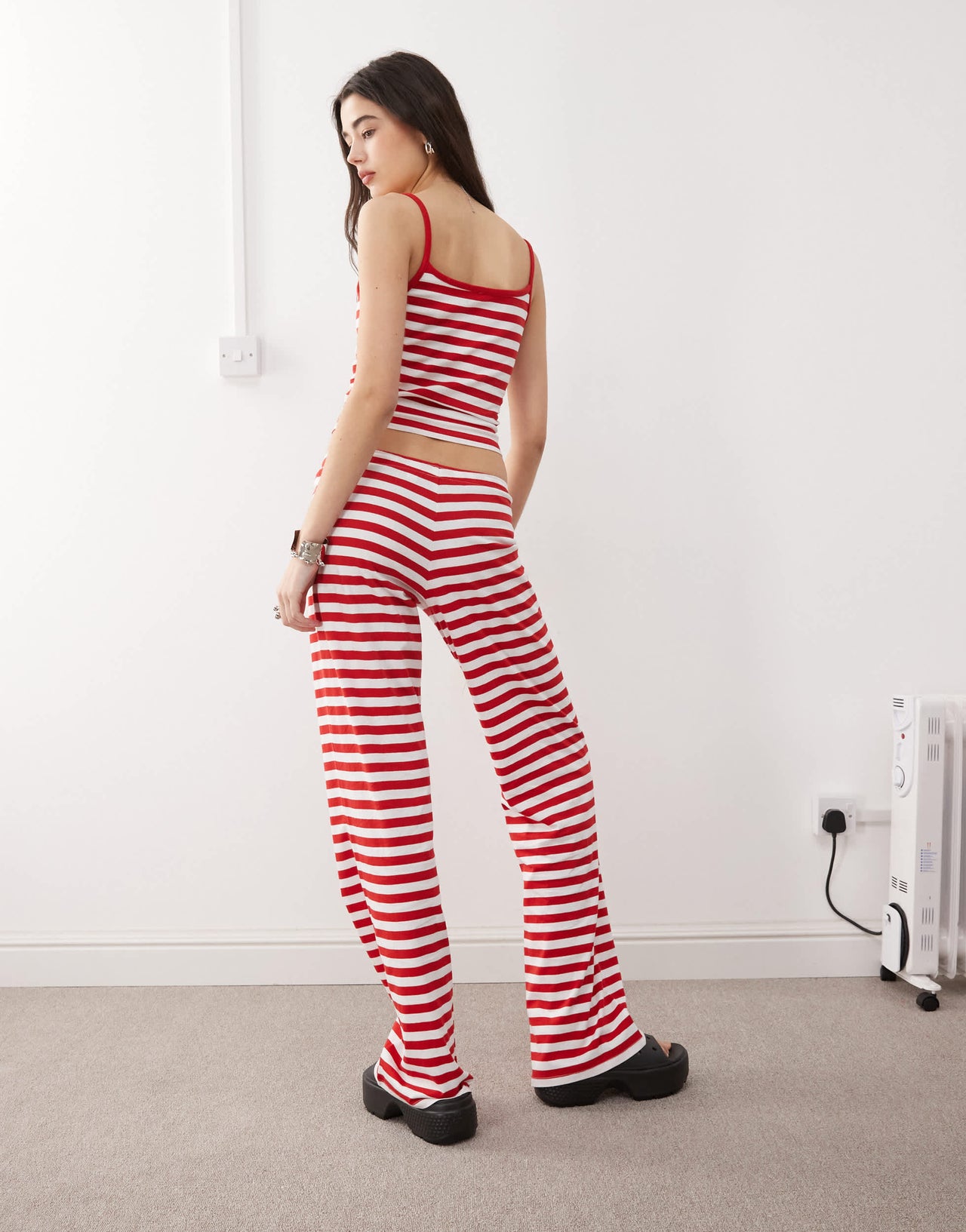 COLLUSION straight leg relaxed mid rise trousers co-ord in red stripe