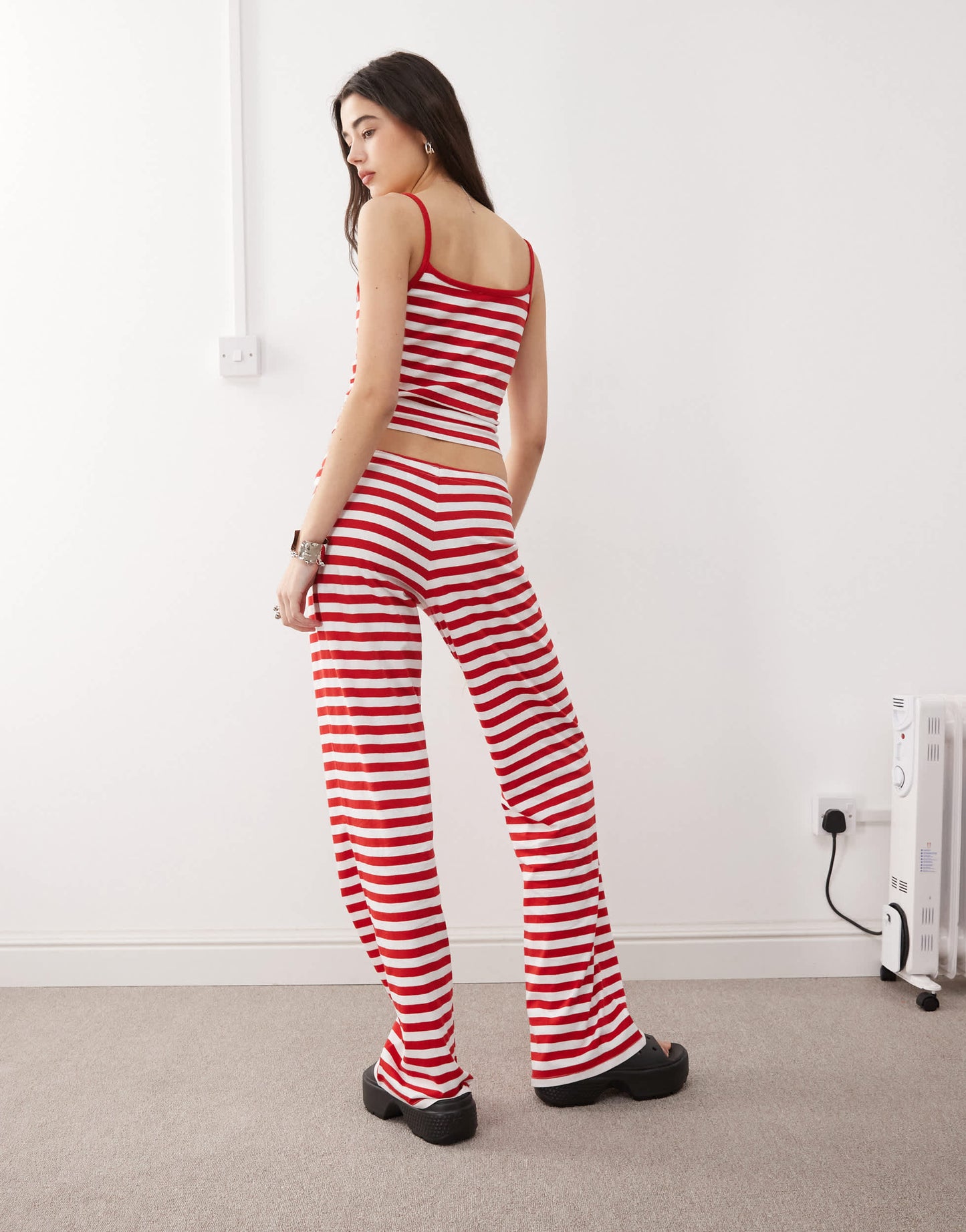 COLLUSION straight leg relaxed mid rise trousers co-ord in red stripe
