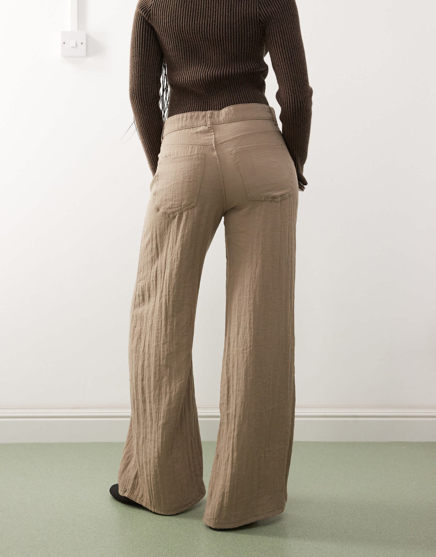 Weekday crinkle wide leg trousers in mole