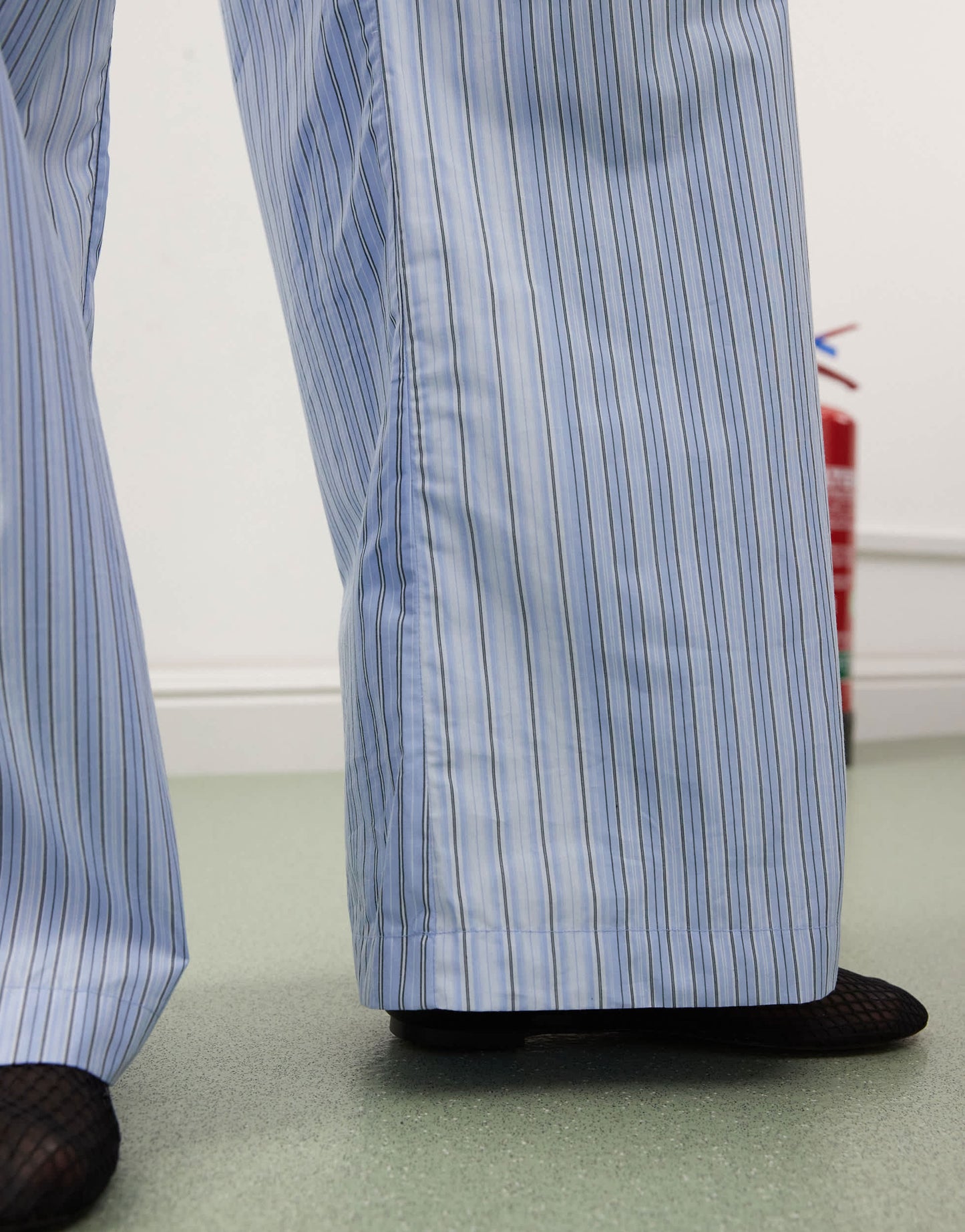 Weekday wide leg trousers in mismatched blue stripe