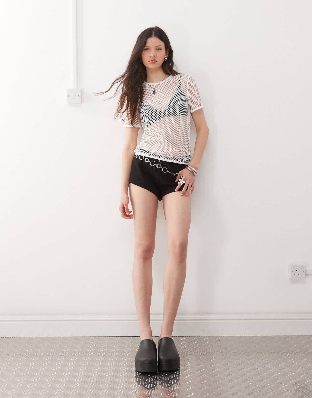 Weekday mesh t-shirt in off-white