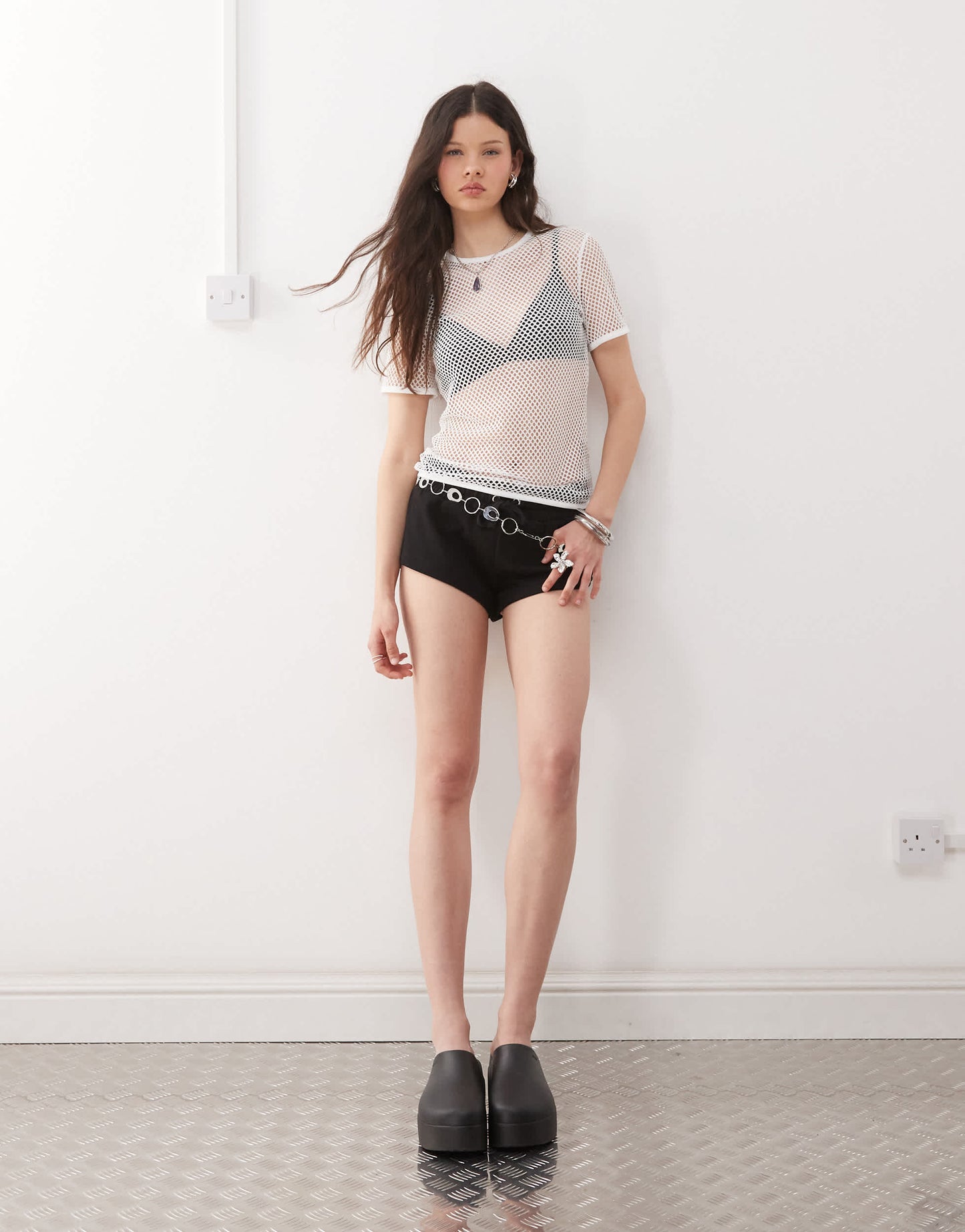 Weekday mesh t-shirt in off-white