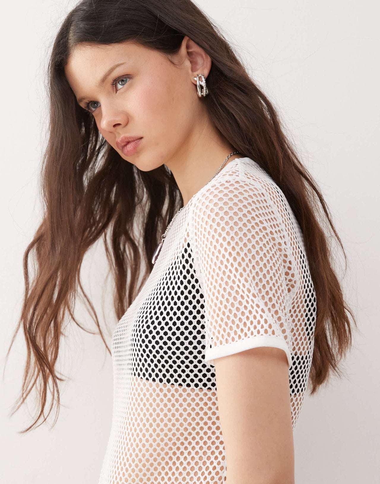 Weekday mesh t-shirt in off-white