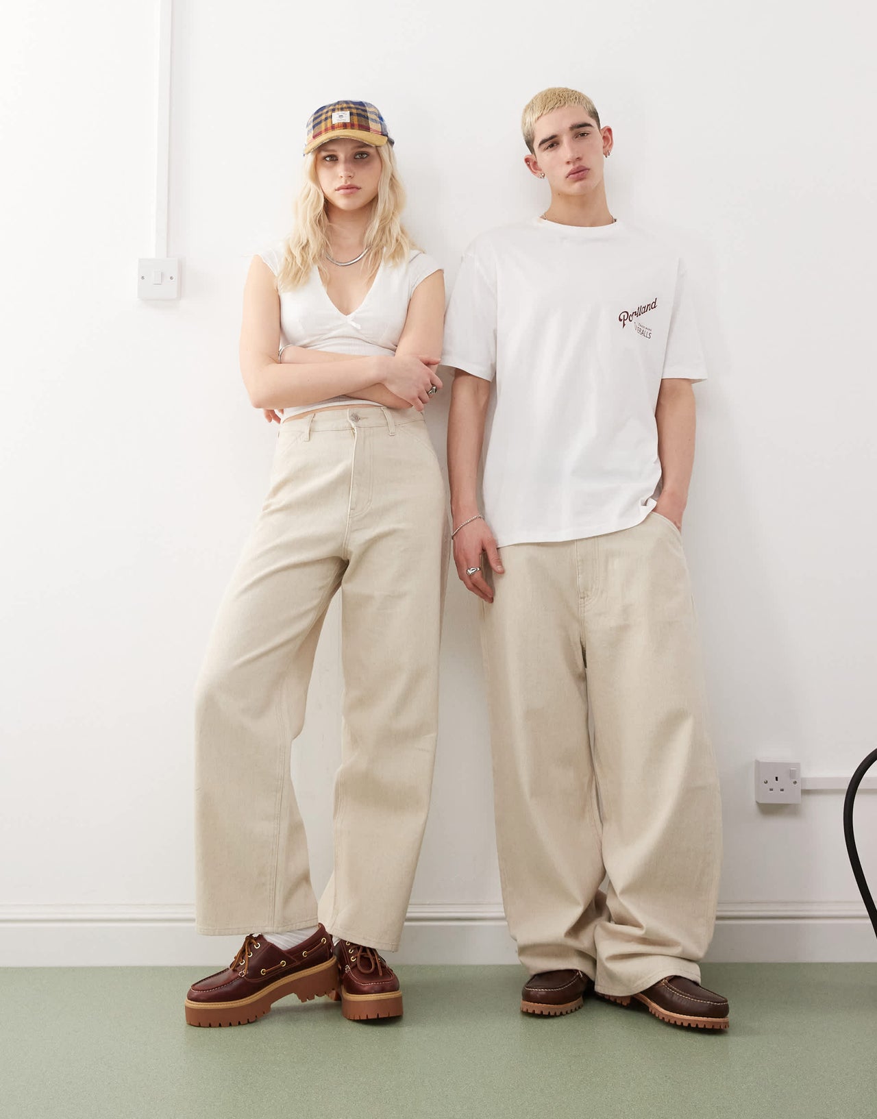Weekday Astro Unisex linen blend trousers in beige