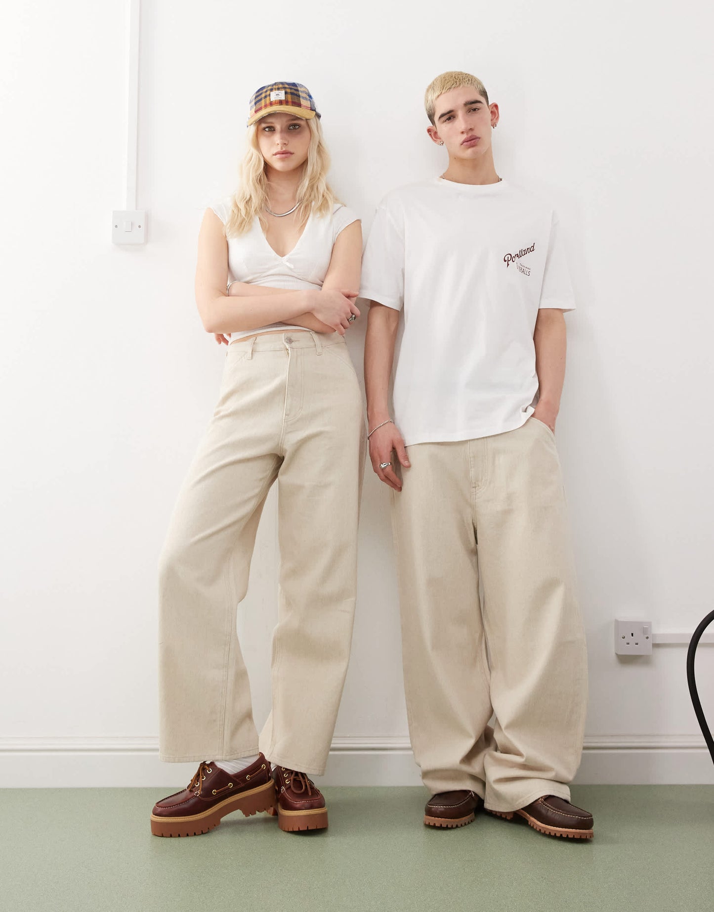 Weekday Astro Unisex linen blend trousers in beige