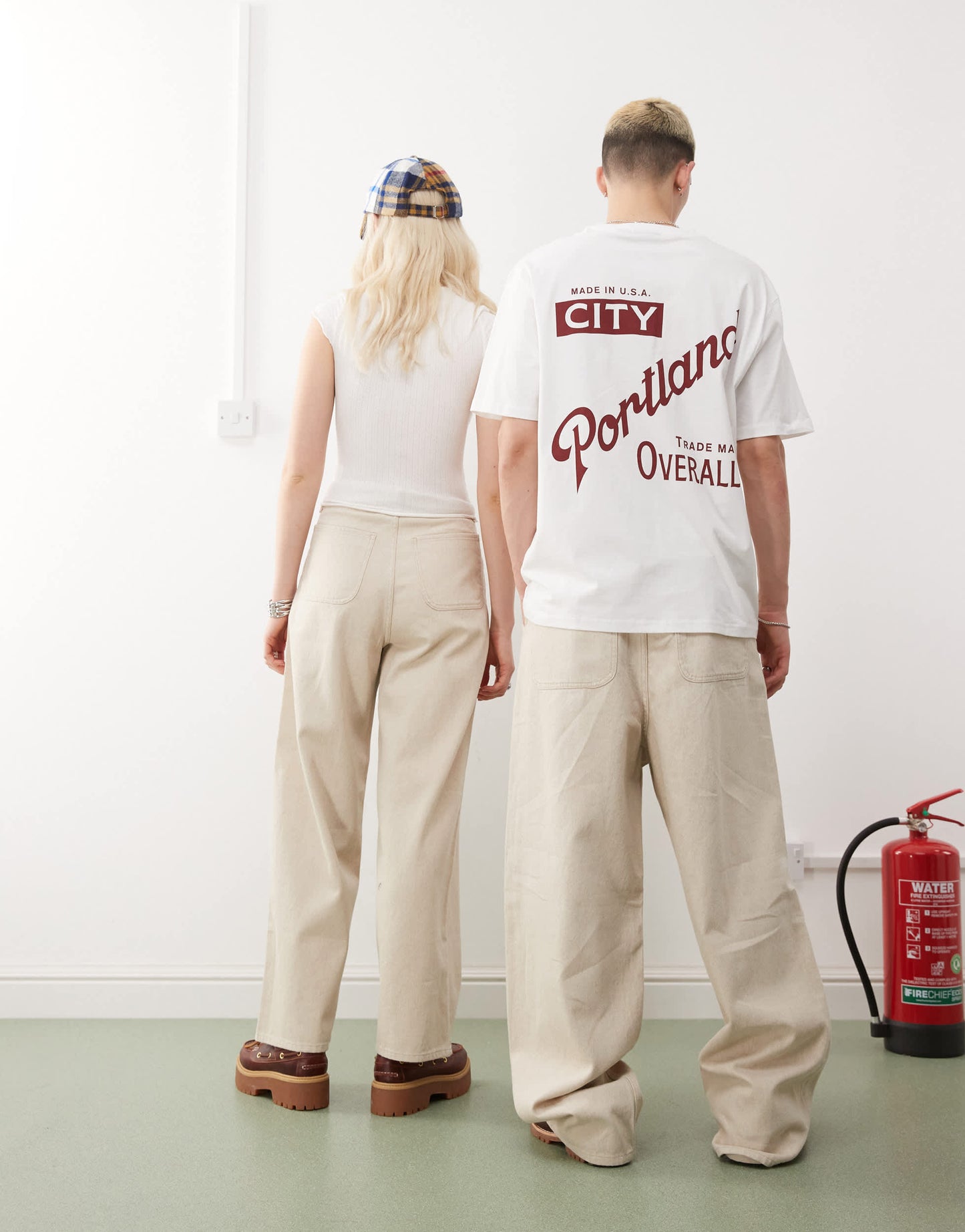 Weekday Astro Unisex linen blend trousers in beige