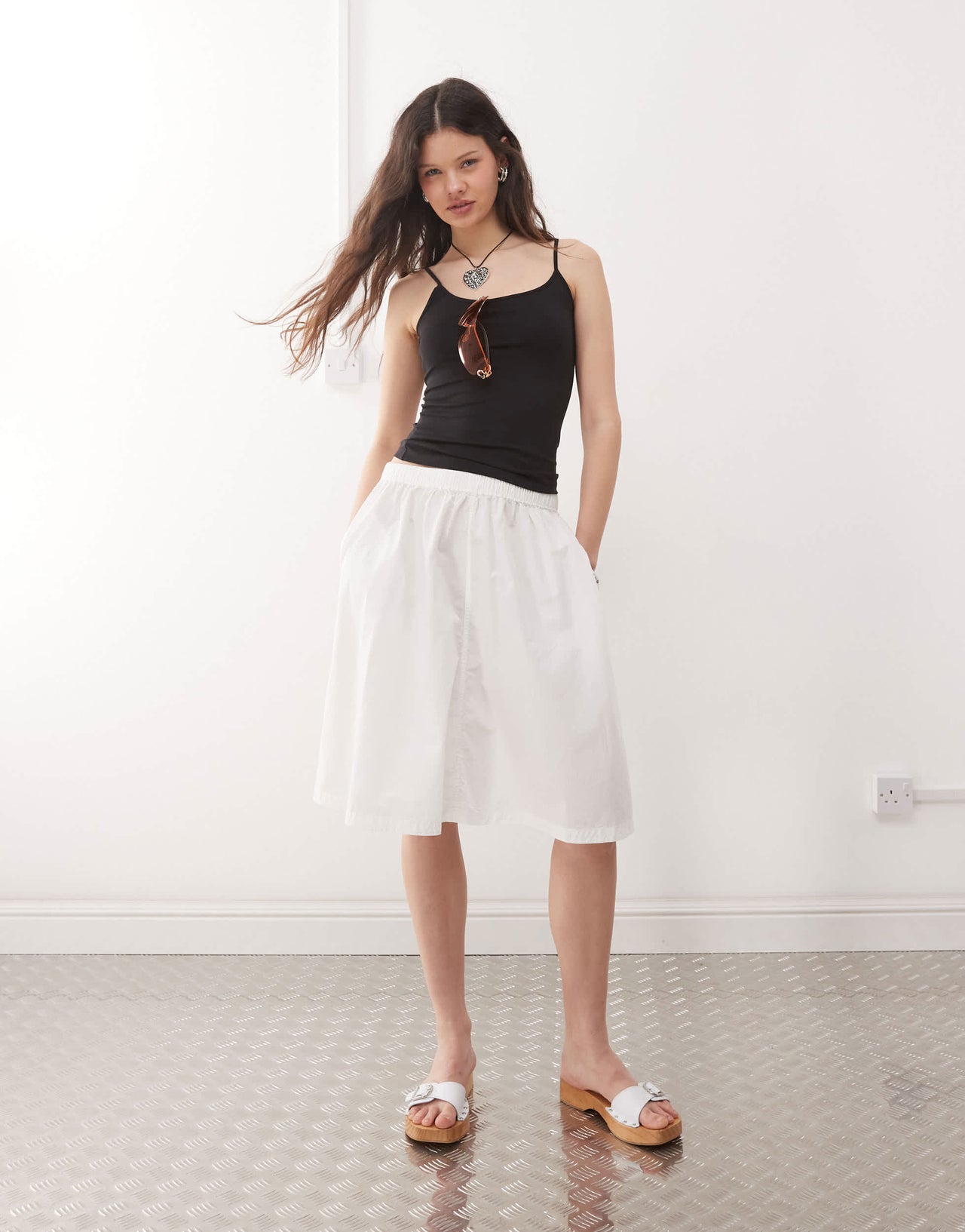 Weekday poplin midi skirt in white
