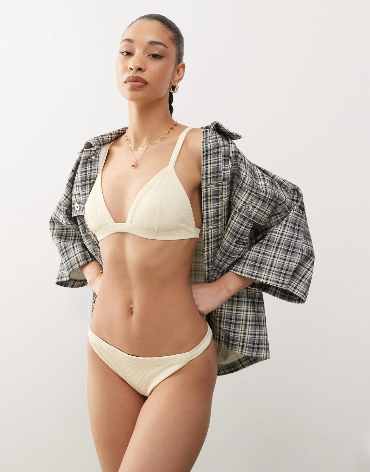 Weekday ribbed triangle bikini top in buttermilk yellow