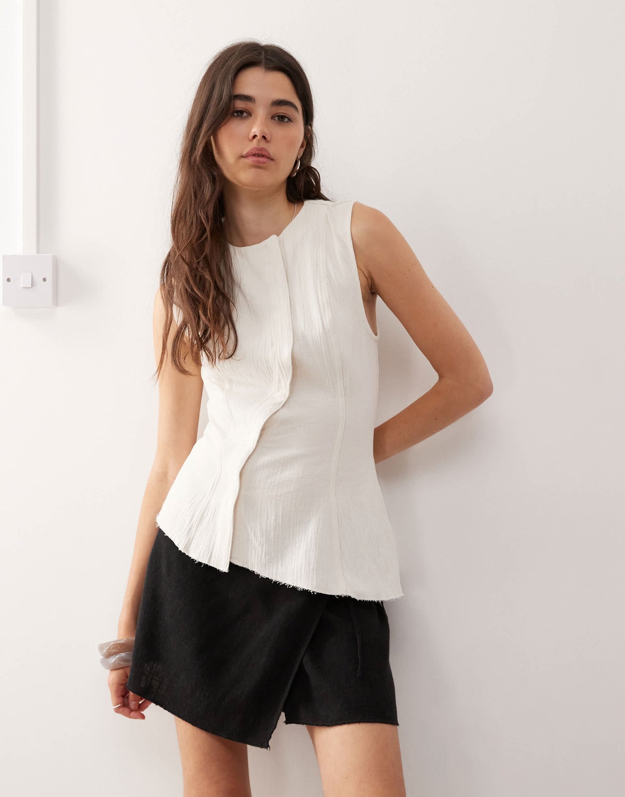 Weekday Circee linen mix wrap mini skirt in black exclusive to ASOS