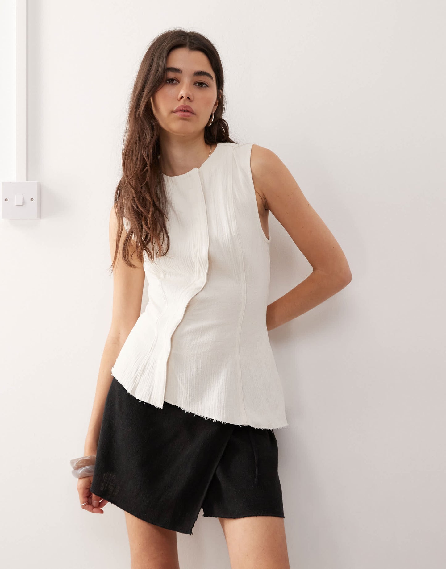 Weekday Circee linen mix wrap mini skirt in black exclusive to ASOS