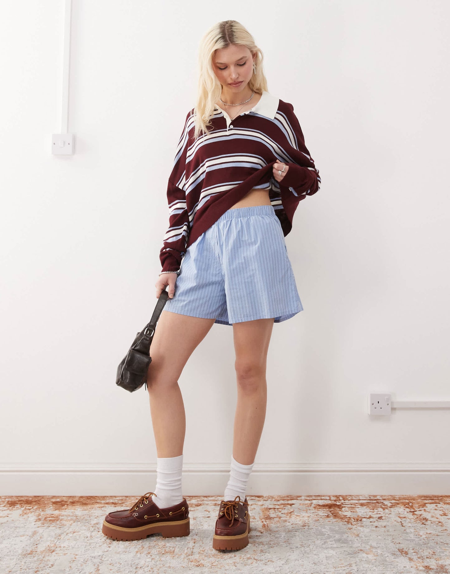 Weekday relaxed fit shorts in blue stripe
