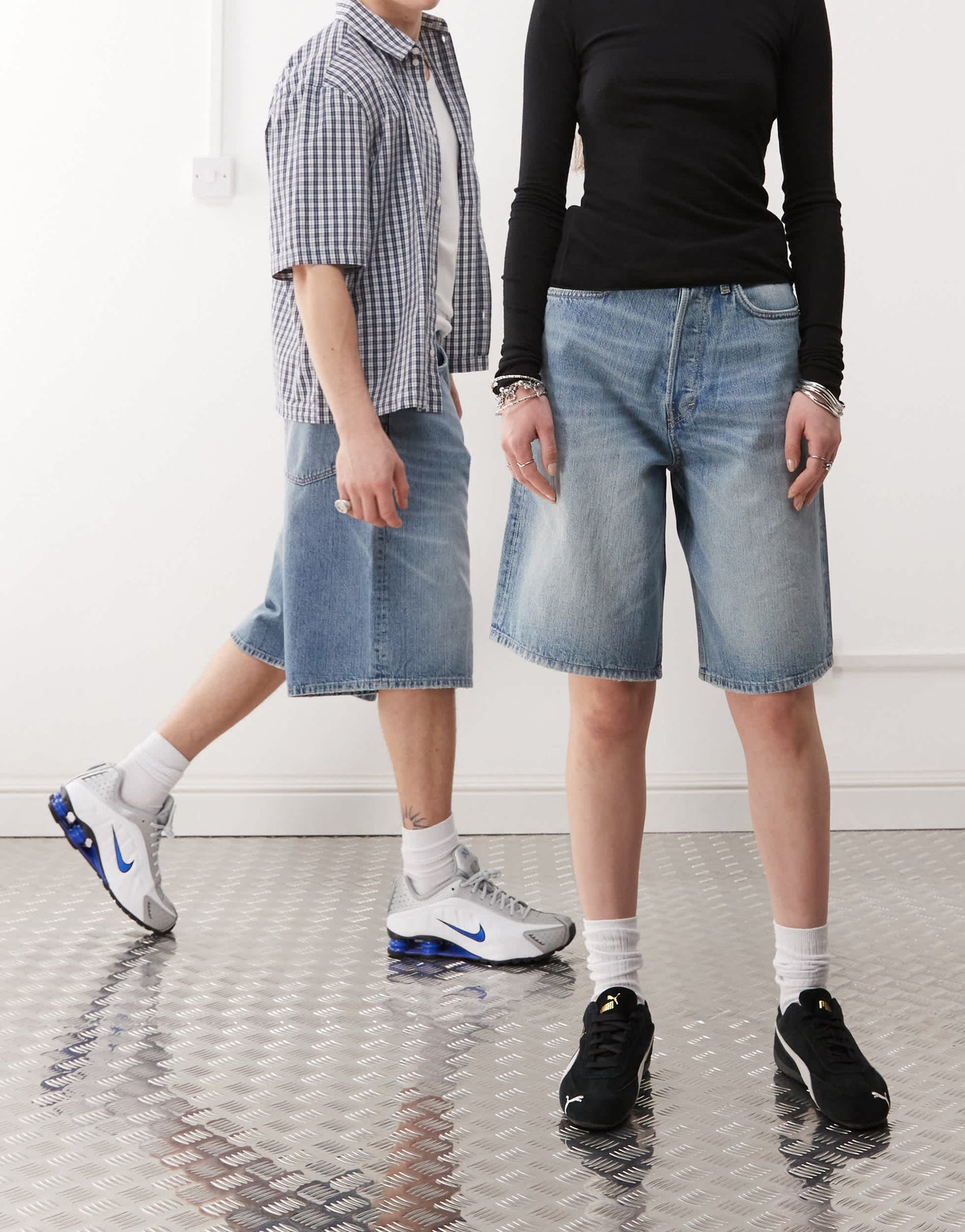 Weekday Astro Unisex baggy denim shorts in blue