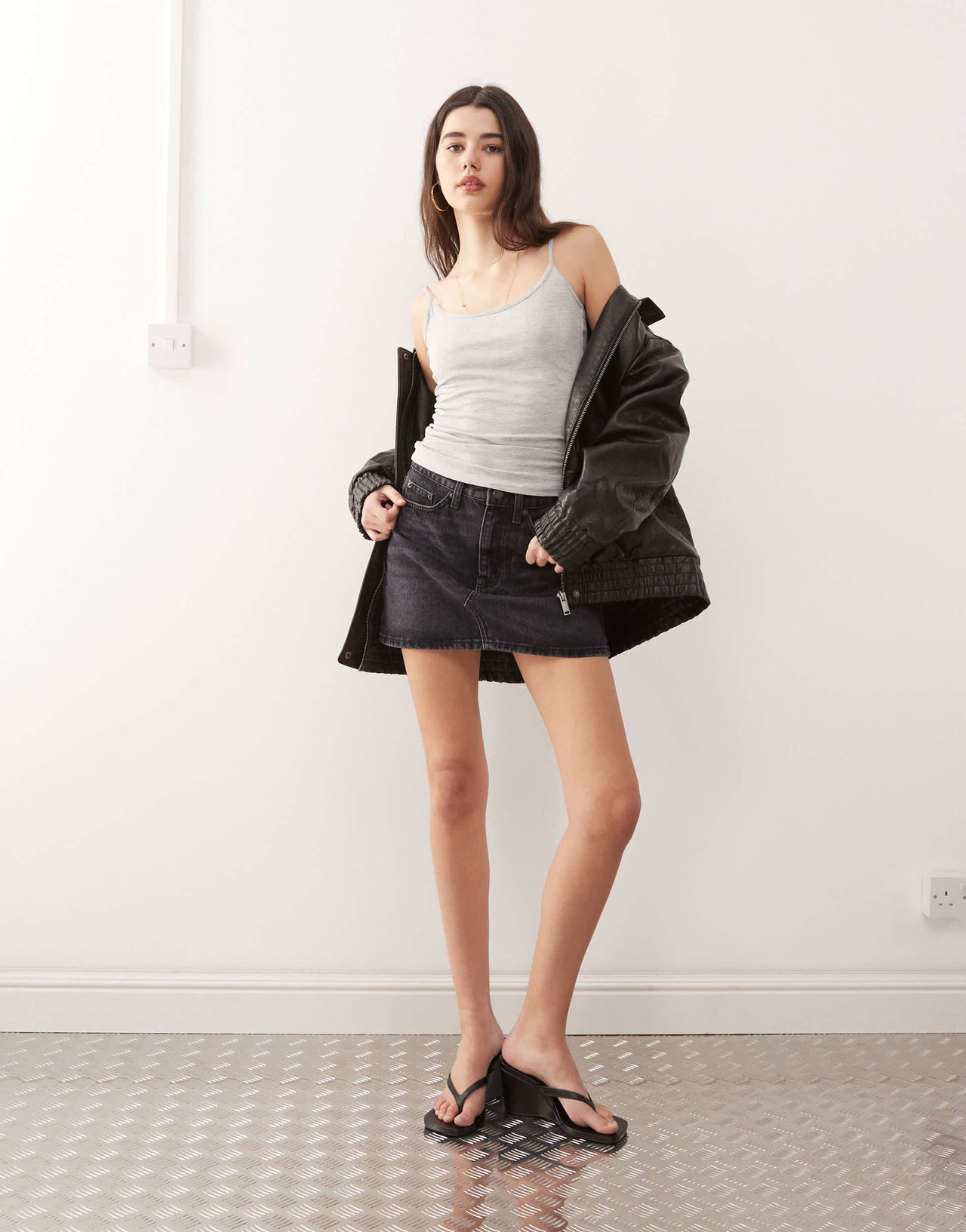 Weekday skinny strap vest top in grey melange