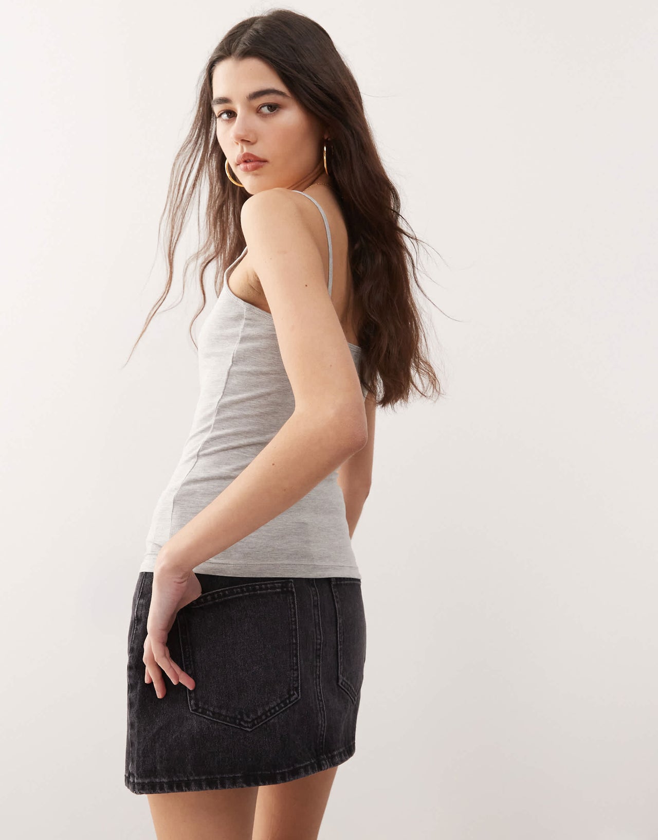 Weekday skinny strap vest top in grey melange