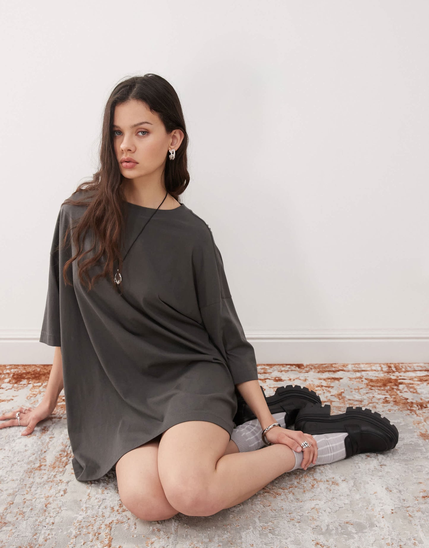 Weekday Huge t-shirt mini dress in charcoal exclusive to ASOS