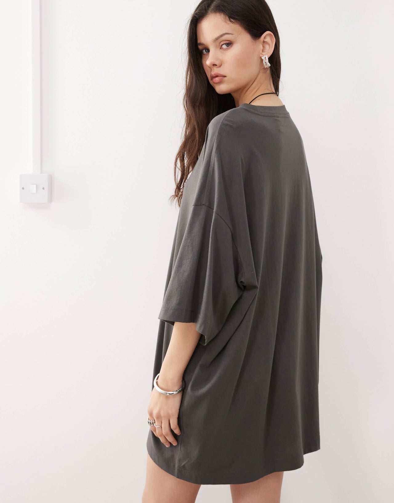 Weekday Huge t-shirt mini dress in charcoal exclusive to ASOS