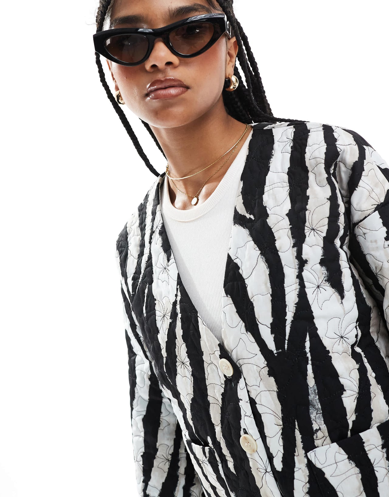 Vero Moda cropped quilted jacket in mono zebra print