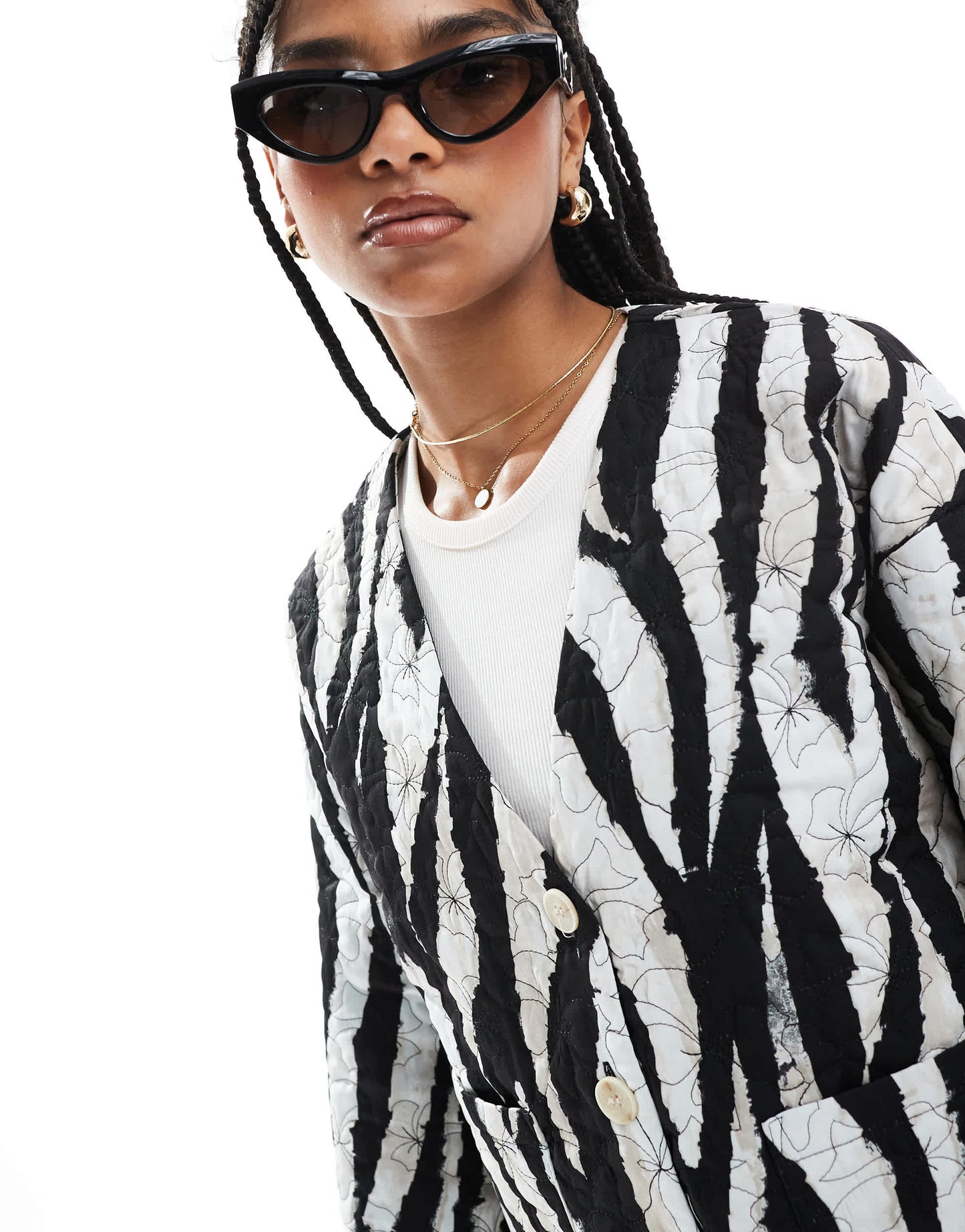 Vero Moda cropped quilted jacket in mono zebra print