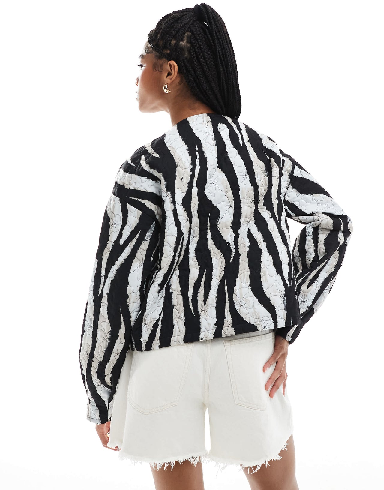 Vero Moda cropped quilted jacket in mono zebra print