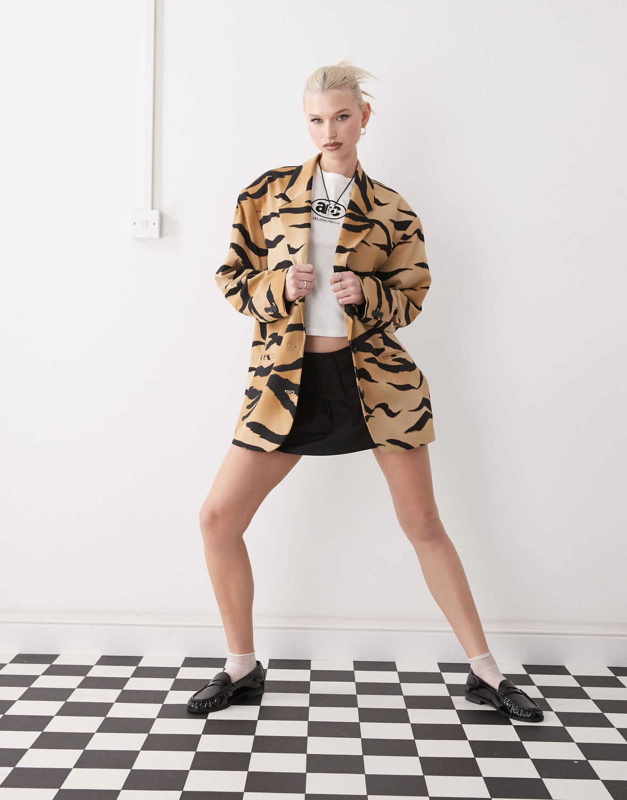 Monki oversized blazer in tiger print
