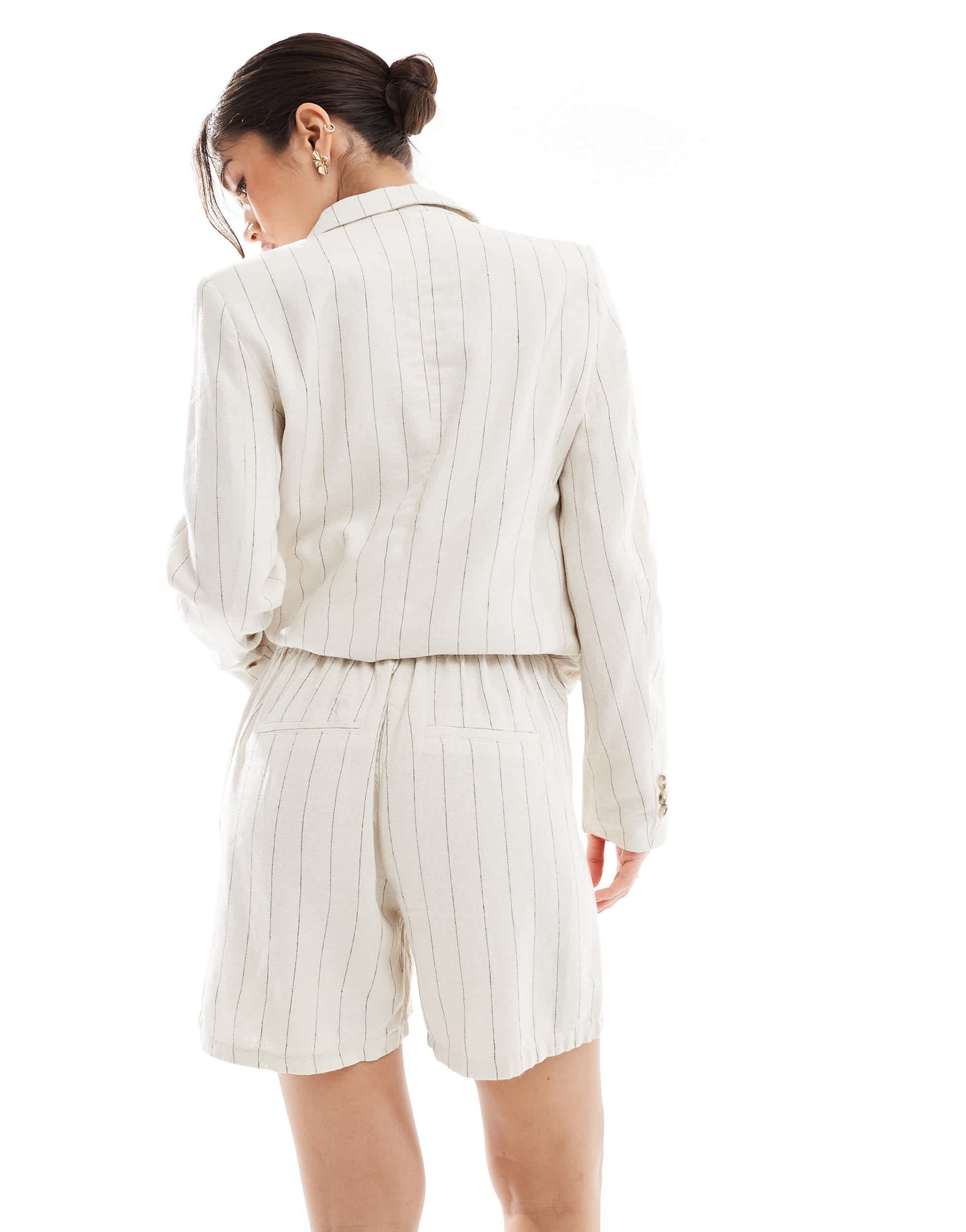 Vero Moda mix and match linen touch tailored shorts co-ord in oatmeal stripe