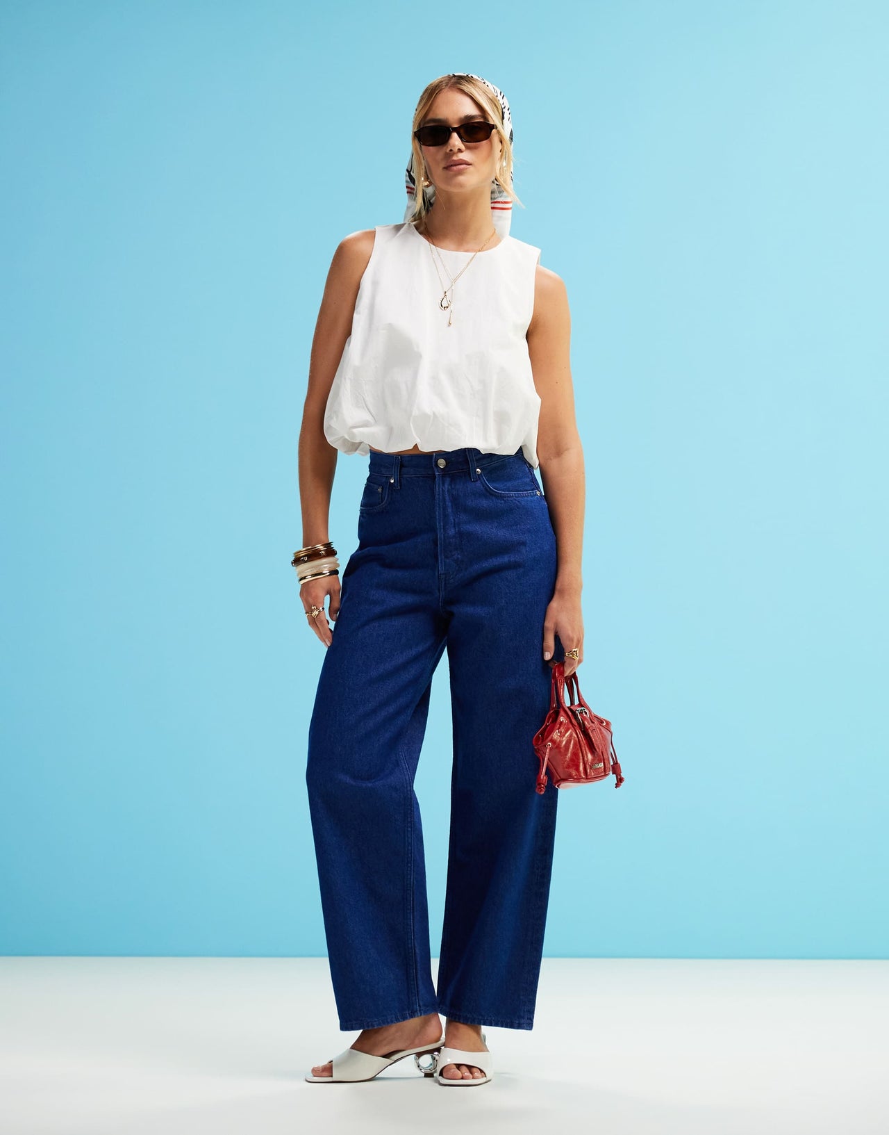 Monki poplin bubble top in white