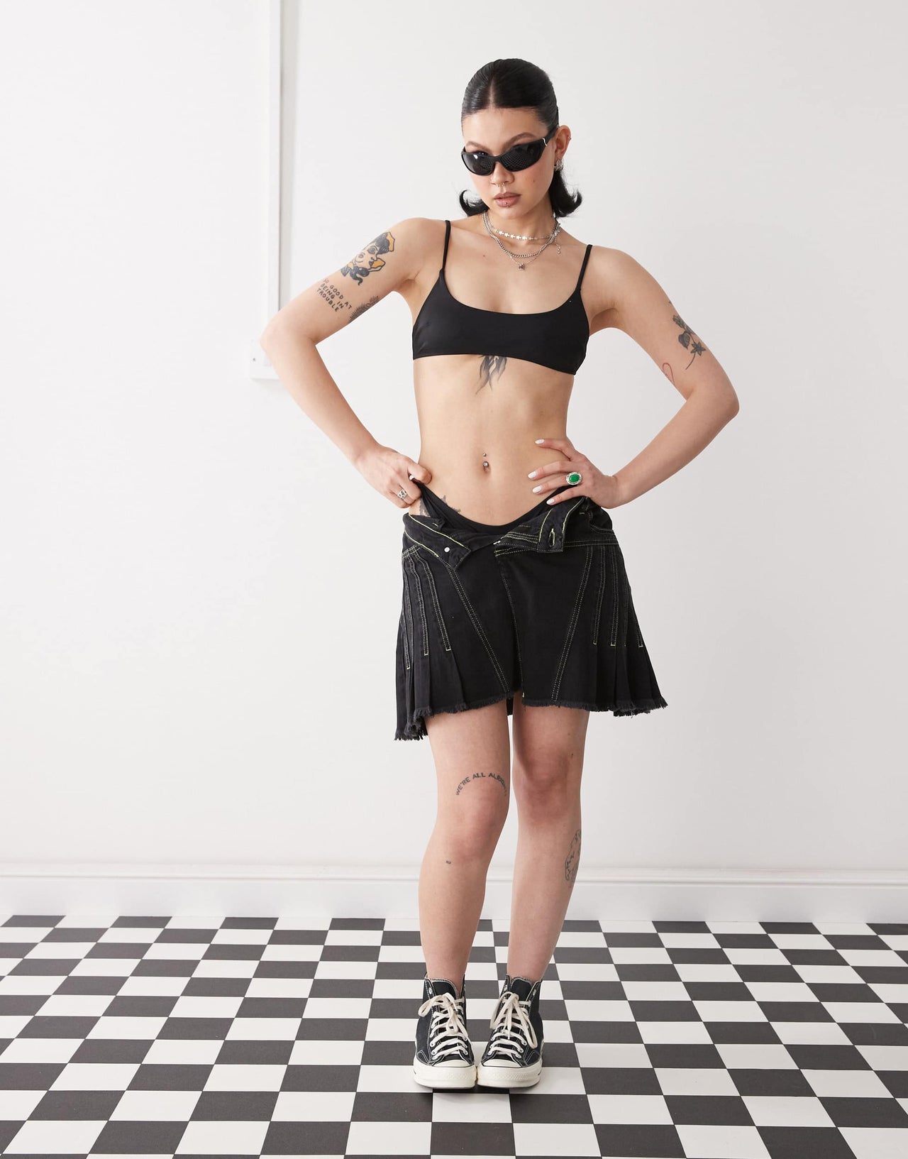 Monki mix and match scoop neck bikini top with tie back in black