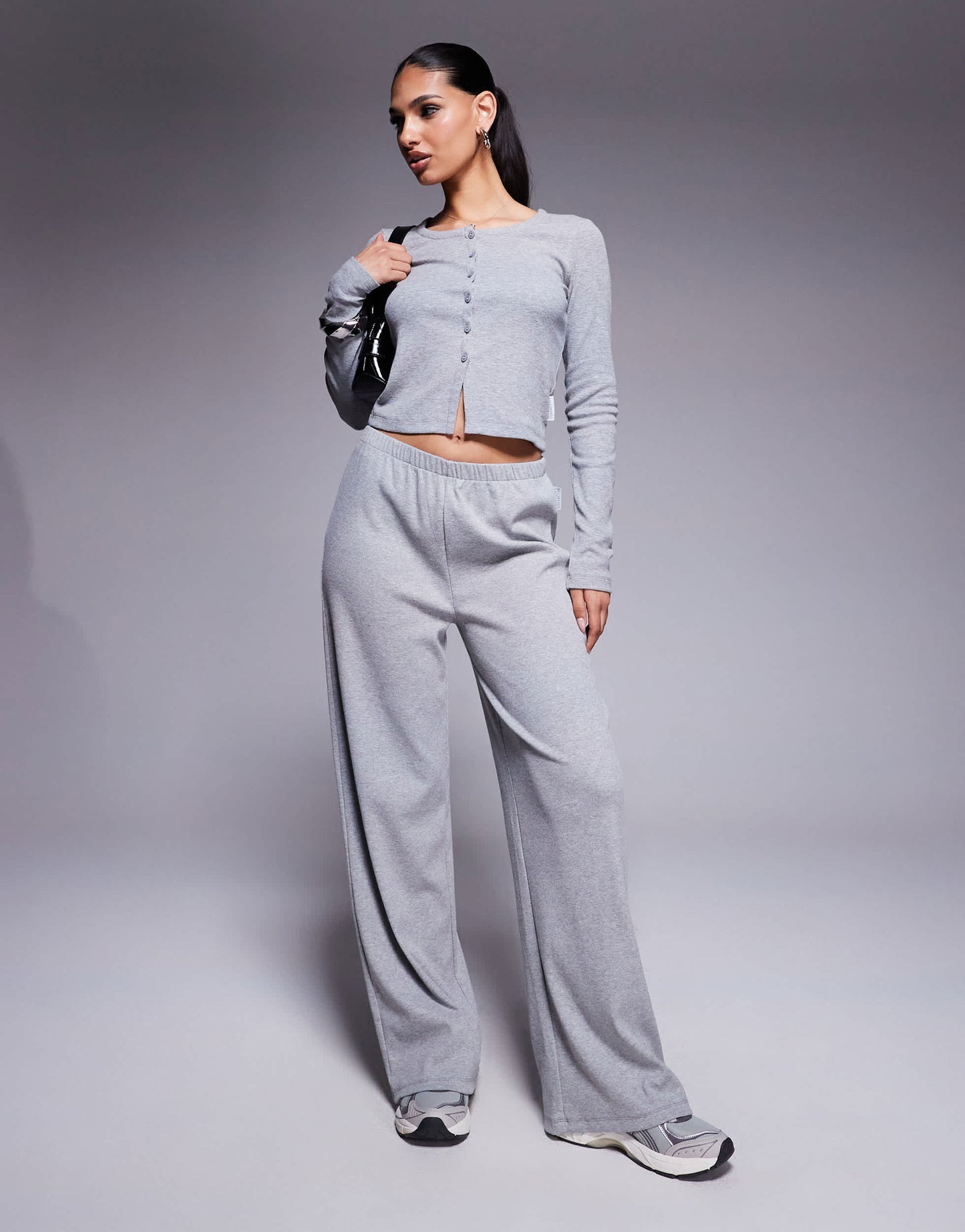 Weekend Collective co-ord ribbed wide leg joggers in grey