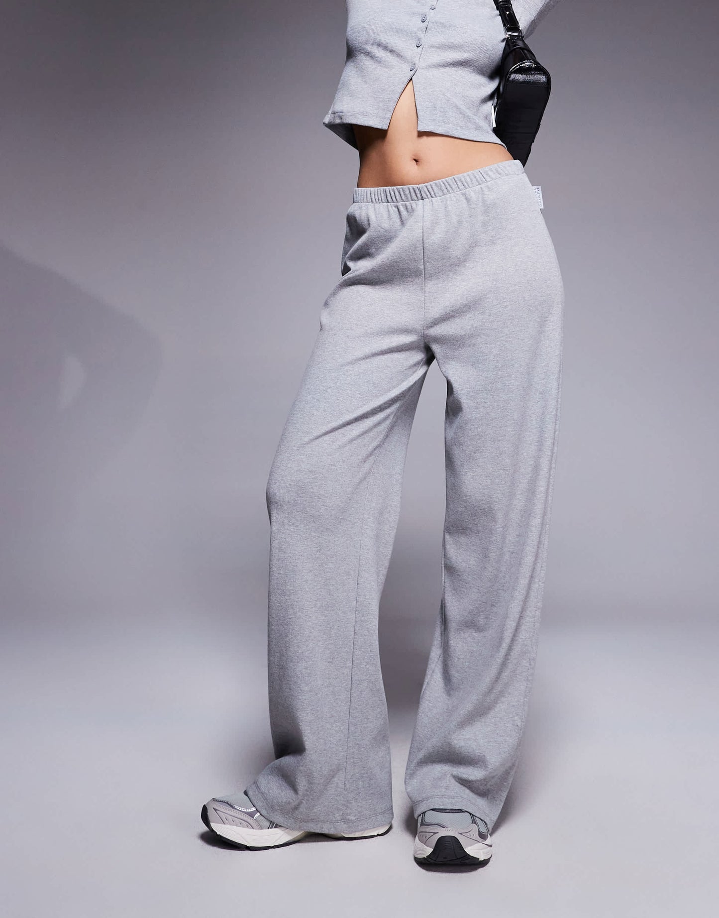 Weekend Collective co-ord ribbed wide leg joggers in grey