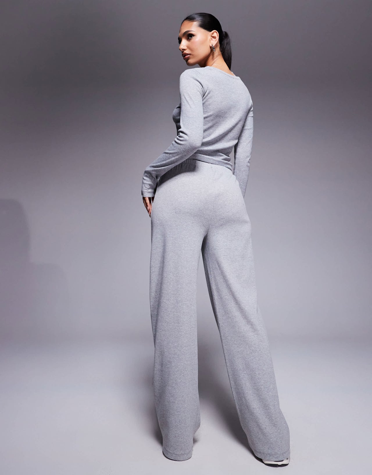 Weekend Collective co-ord ribbed wide leg joggers in grey