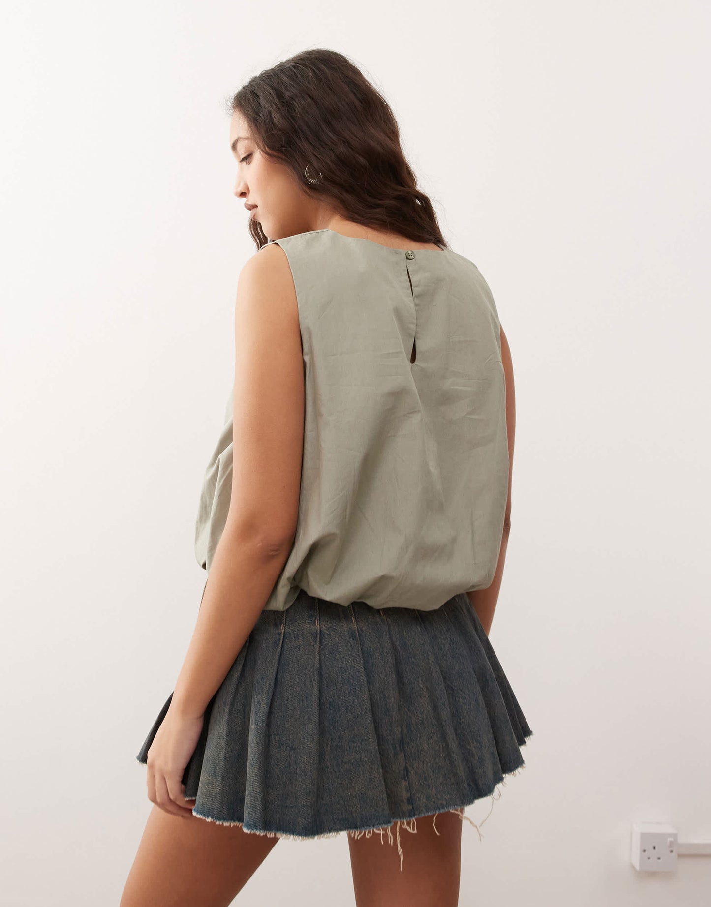 Monki poplin bubble top in khaki