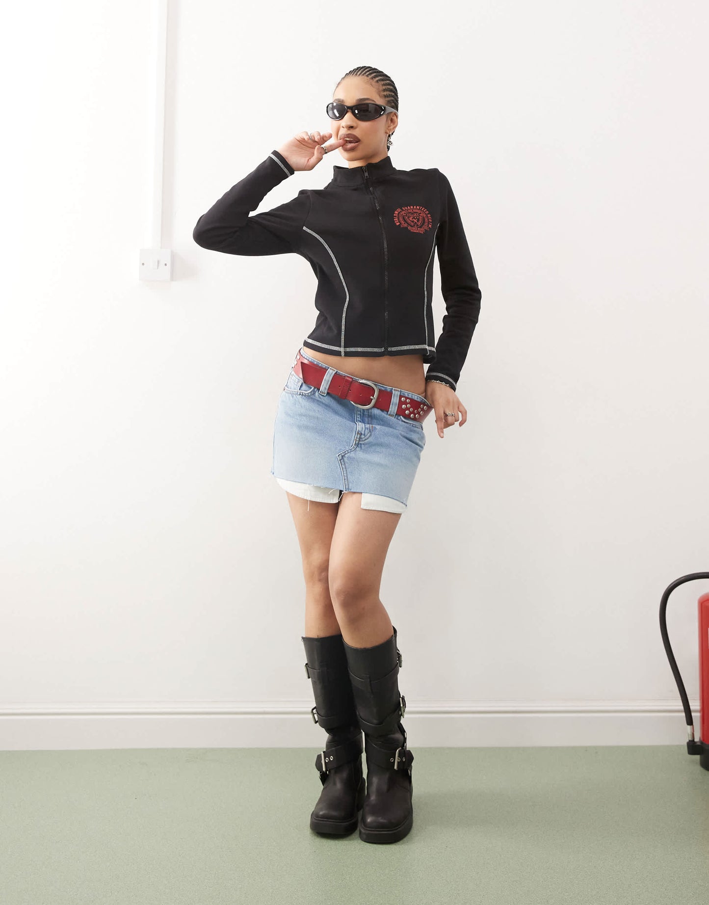 Monki low waist denim mini skirt in light blue wash
