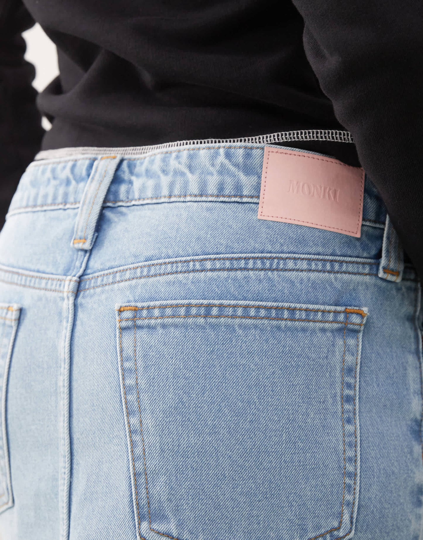 Monki low waist denim mini skirt in light blue wash