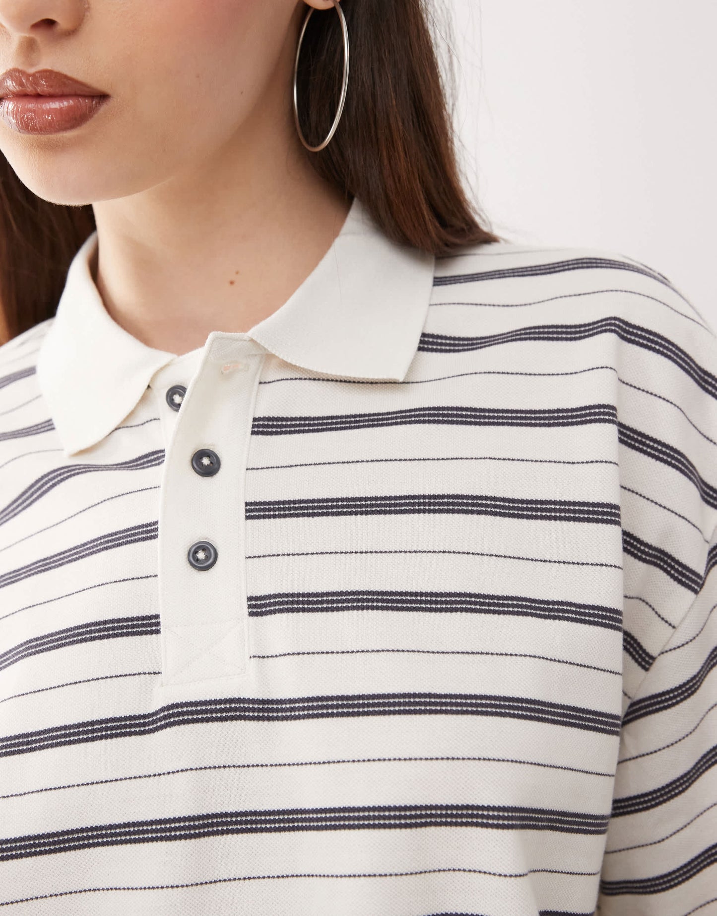 Monki boxy fit polo shirt in white and black stripe