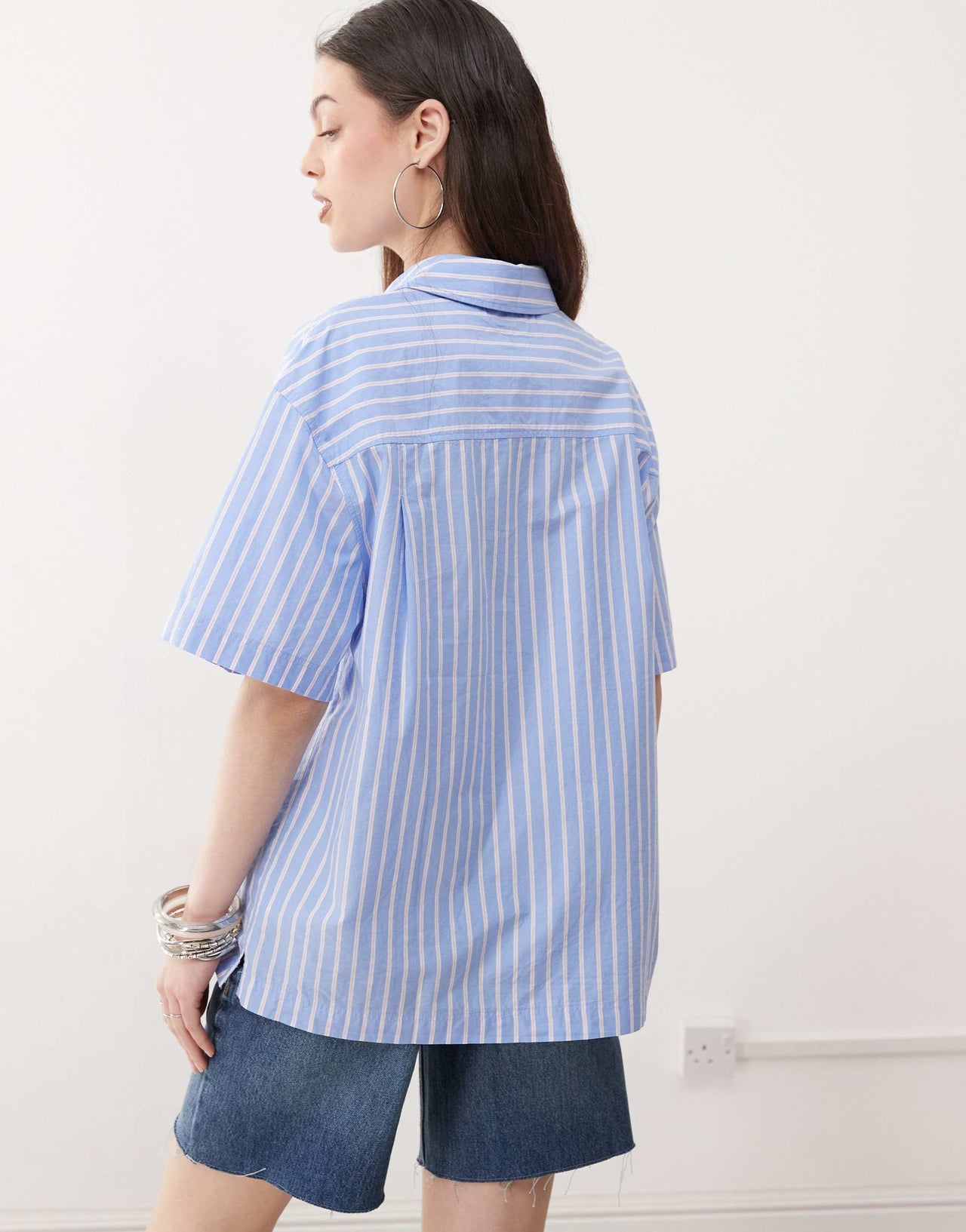 Monki oversized short sleeve shirt in blue stripe