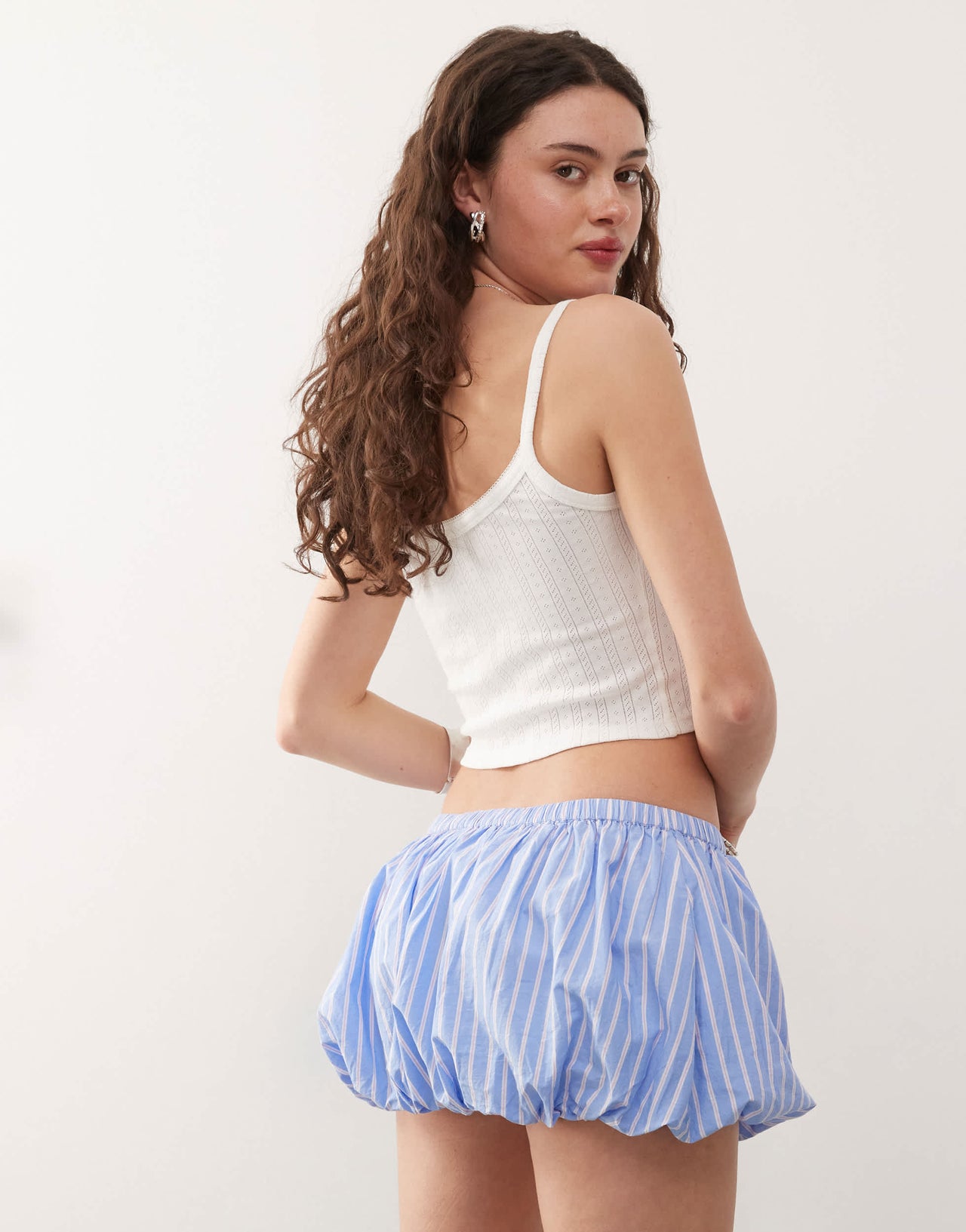 Monki puffball mini skirt in blue stripe