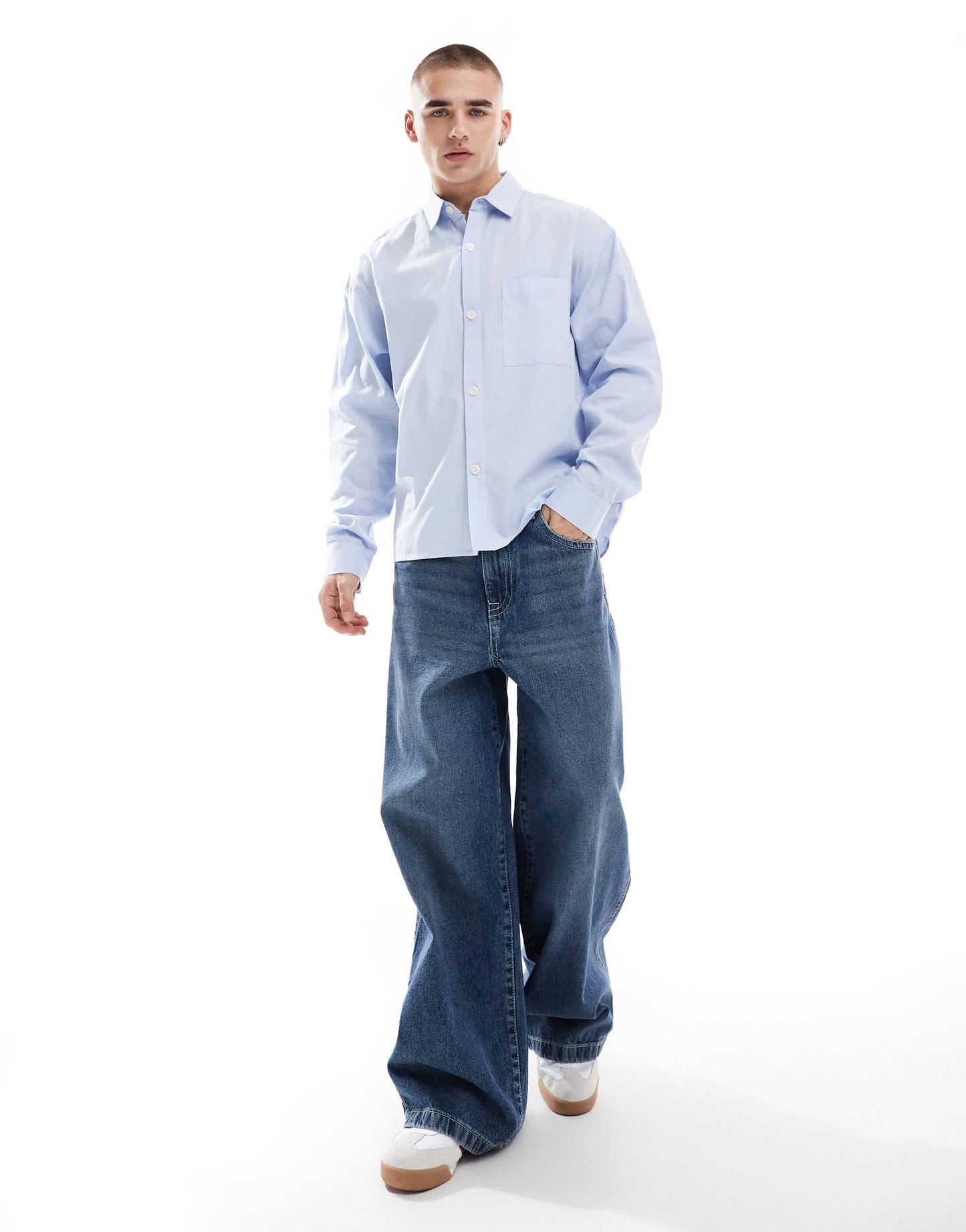 Cotton On long sleeve cotton poplin shirt in soft blue