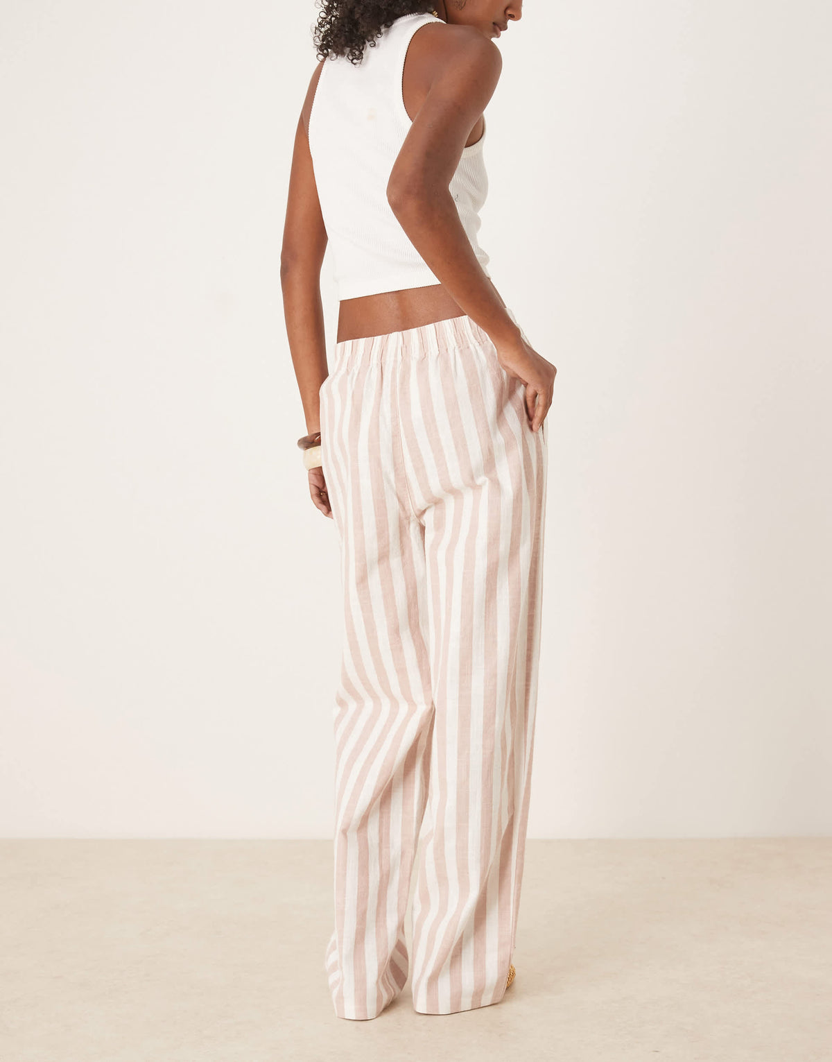 ASOS DESIGN linen look pull on tapered trousers in mink stripe