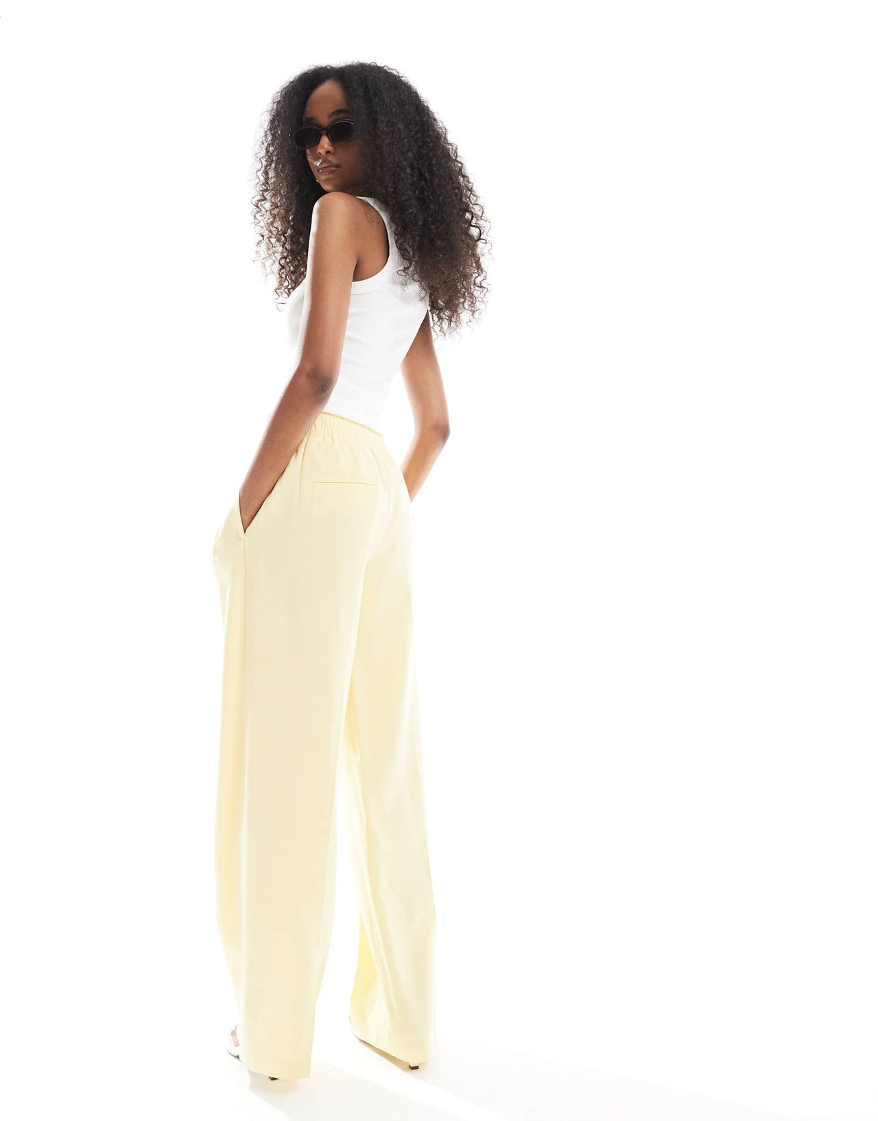 Vero Moda mix and match wide leg trouser co-ord in pale banana