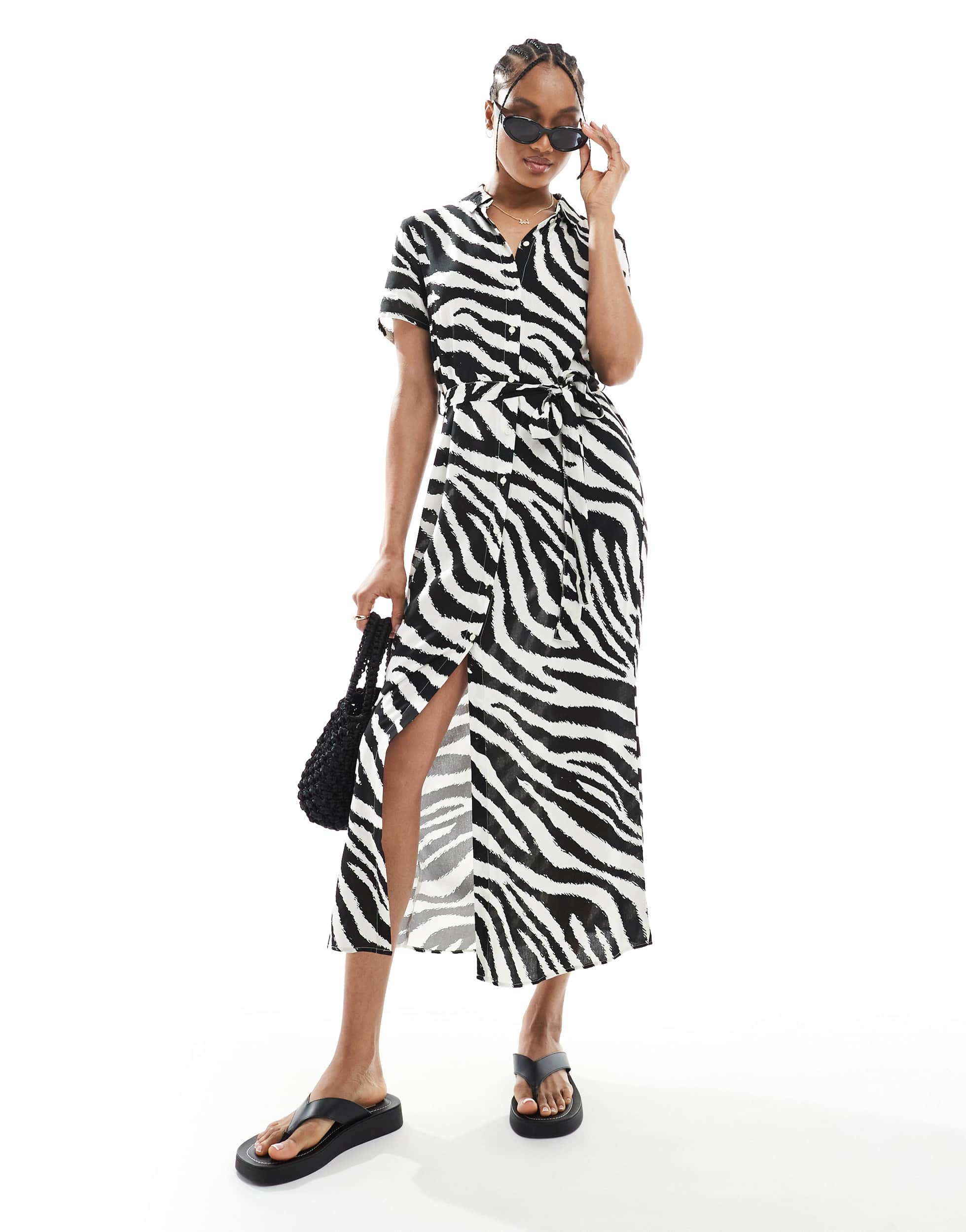 Vero Moda Tall Easy buttondown long shirt dress in zebra print