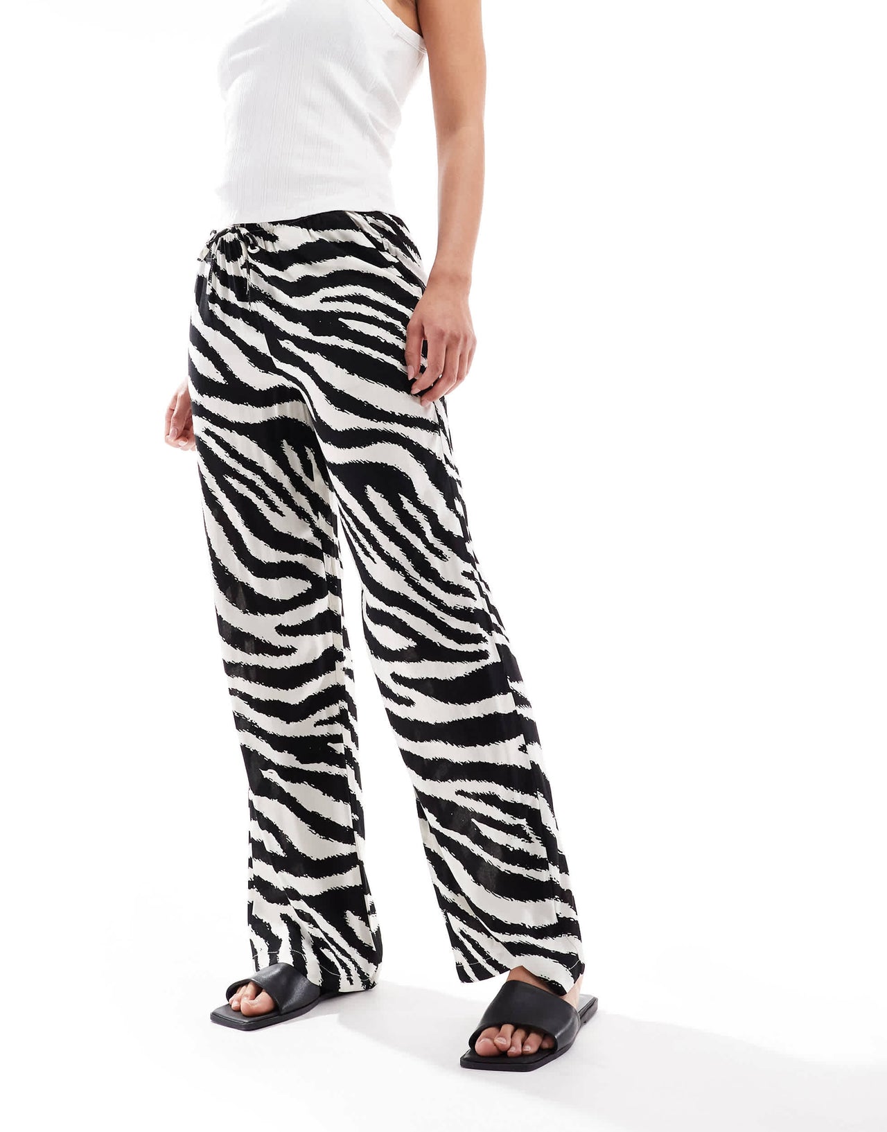 Vero Moda Easy tie waist wide leg trousers in zebra print