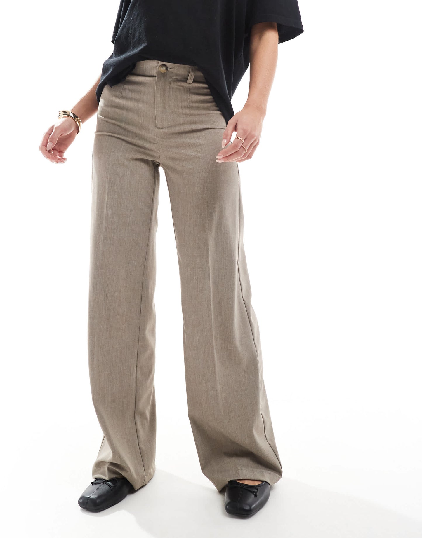 Bershka Petite tailored trouser in taupe