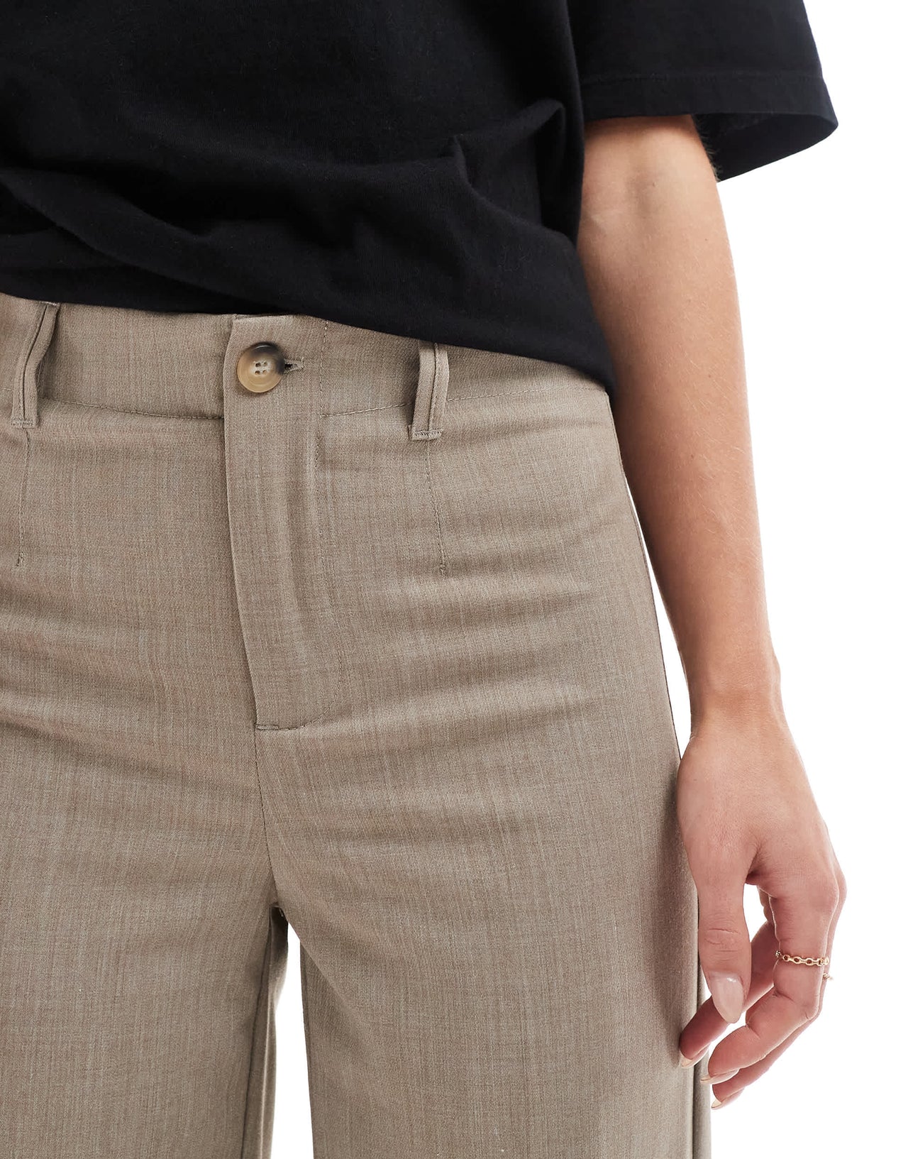 Bershka Petite tailored trouser in taupe